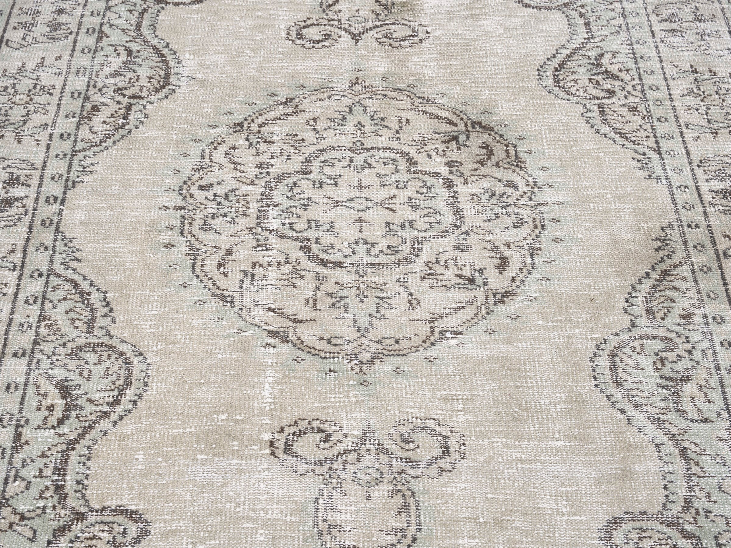Turkish Manisa area rug in cream and dark brown, view 4 of 10