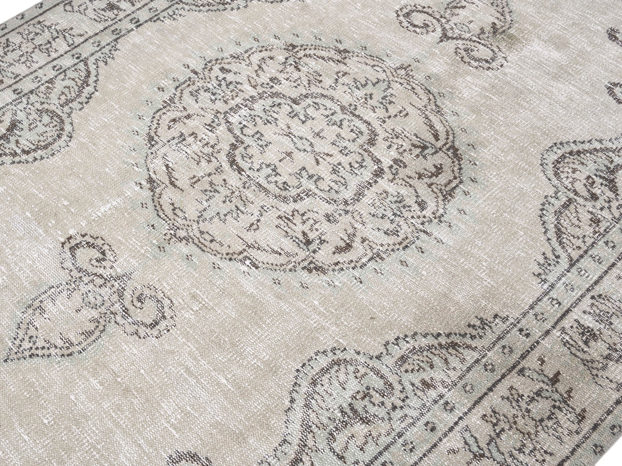 Turkish Manisa area rug in cream and dark brown, view 5 of 10