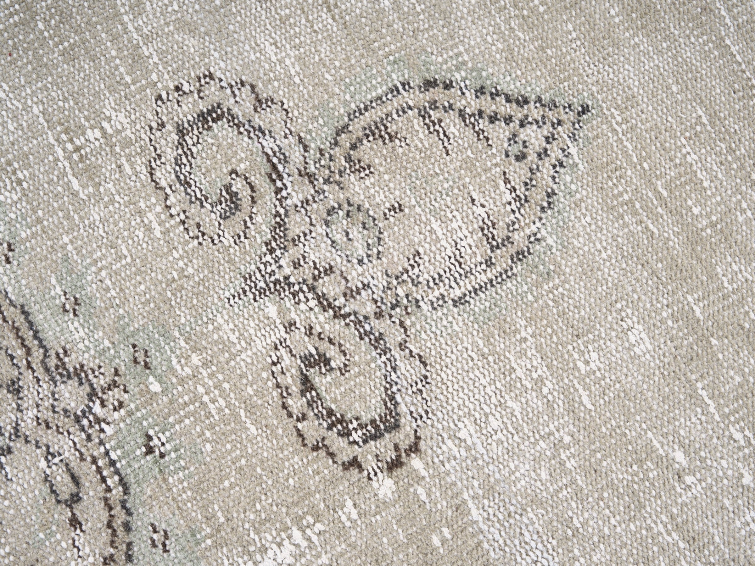Turkish Manisa area rug in cream and dark brown, view 7 of 10