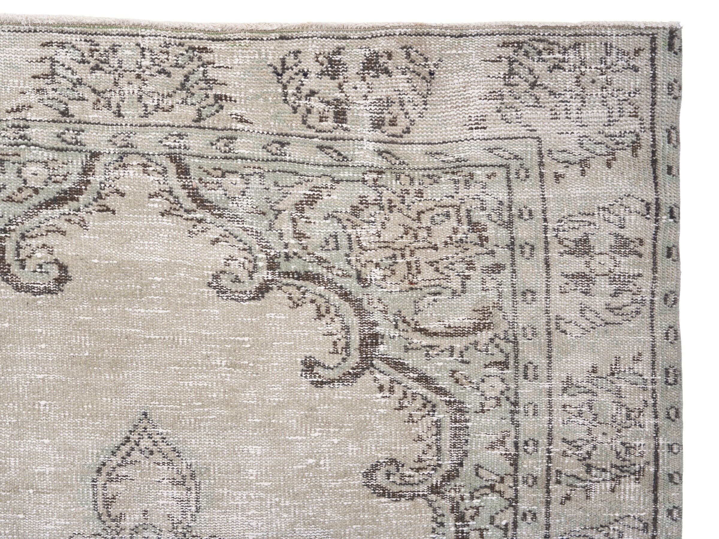 Turkish Manisa area rug in cream and dark brown, view 8 of 10
