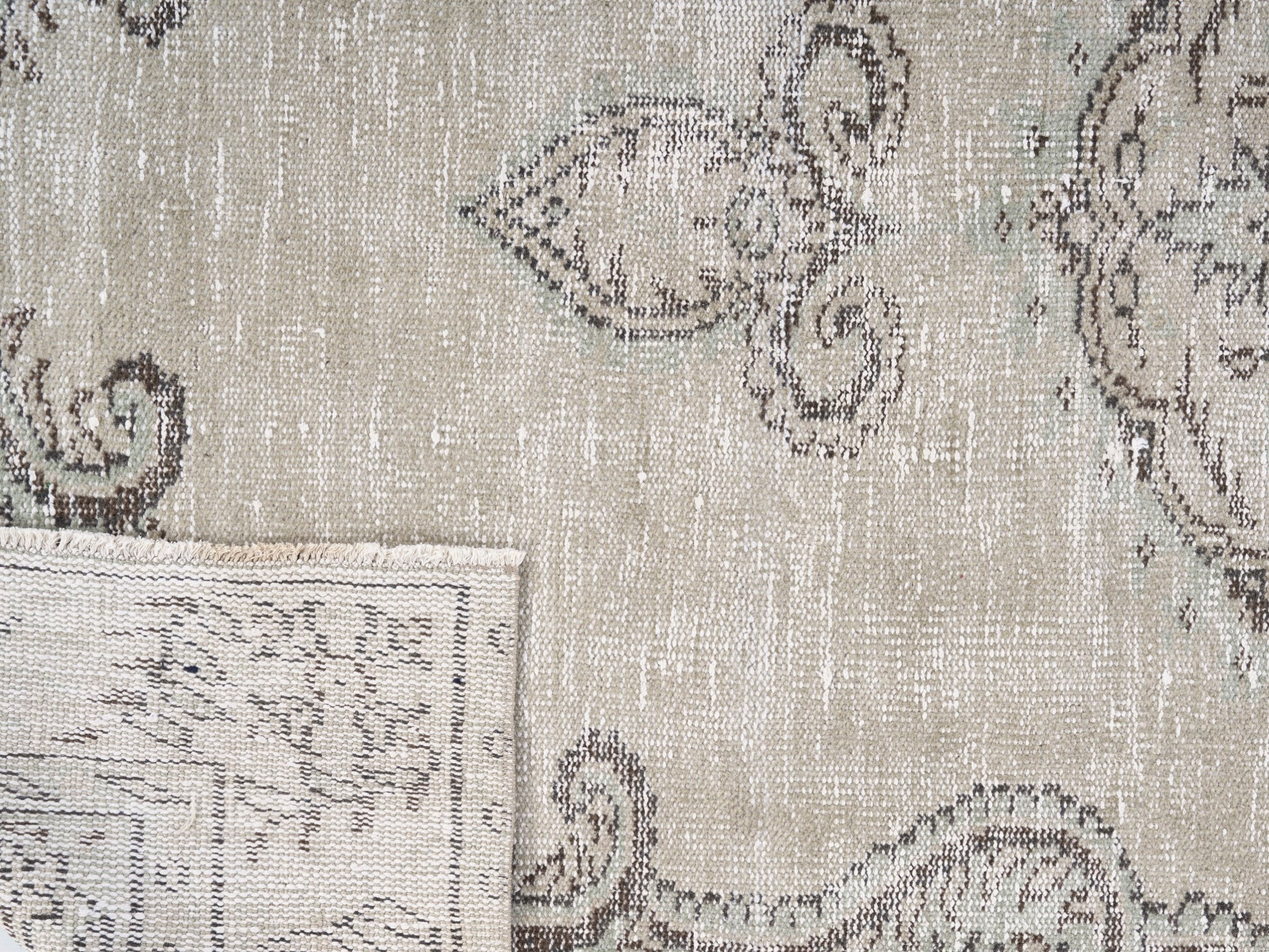 Turkish Manisa area rug in cream and dark brown, view 10 of 10
