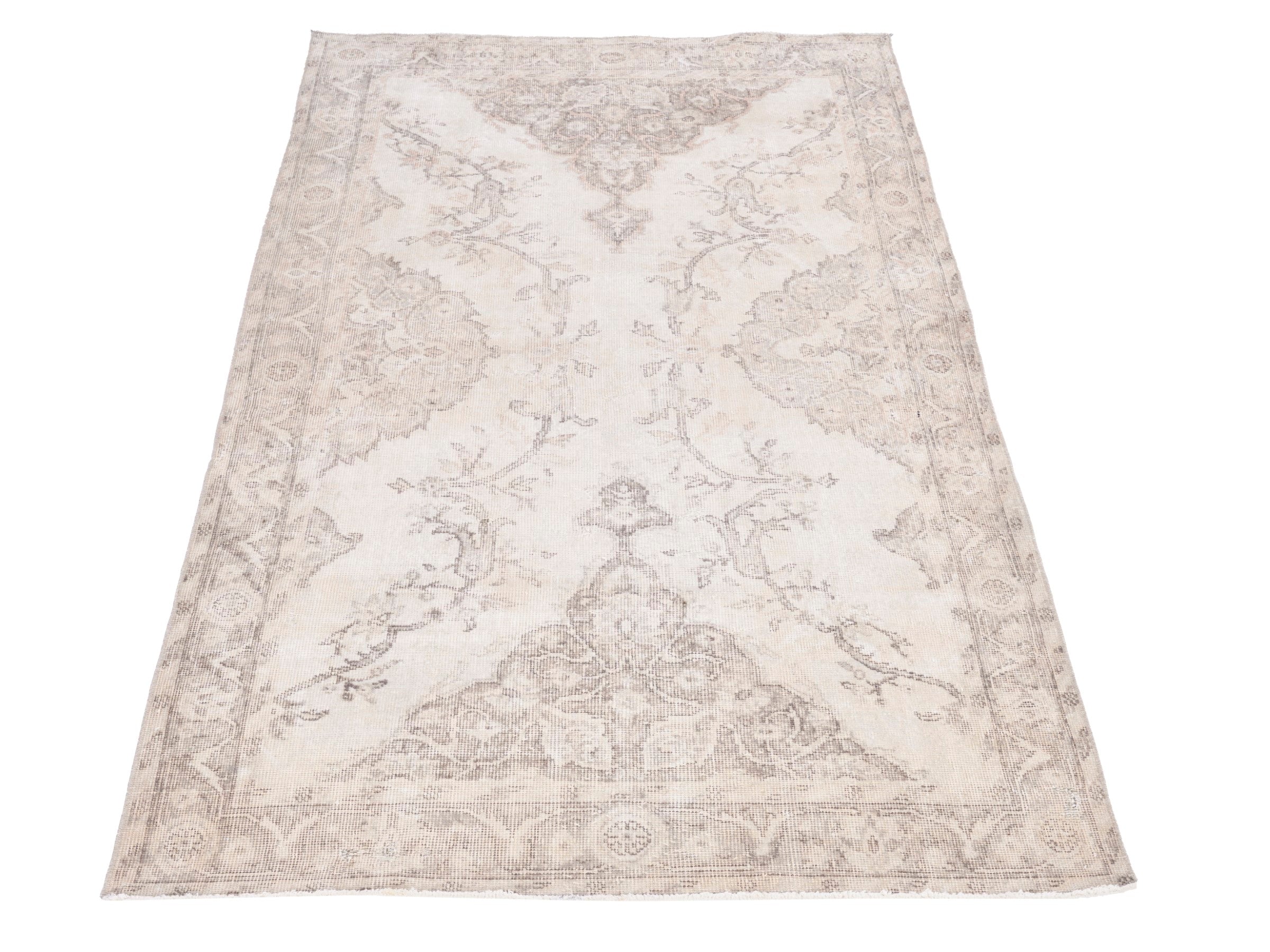 Turkish Isparta area rug in cream and taupe, view 2 of 10