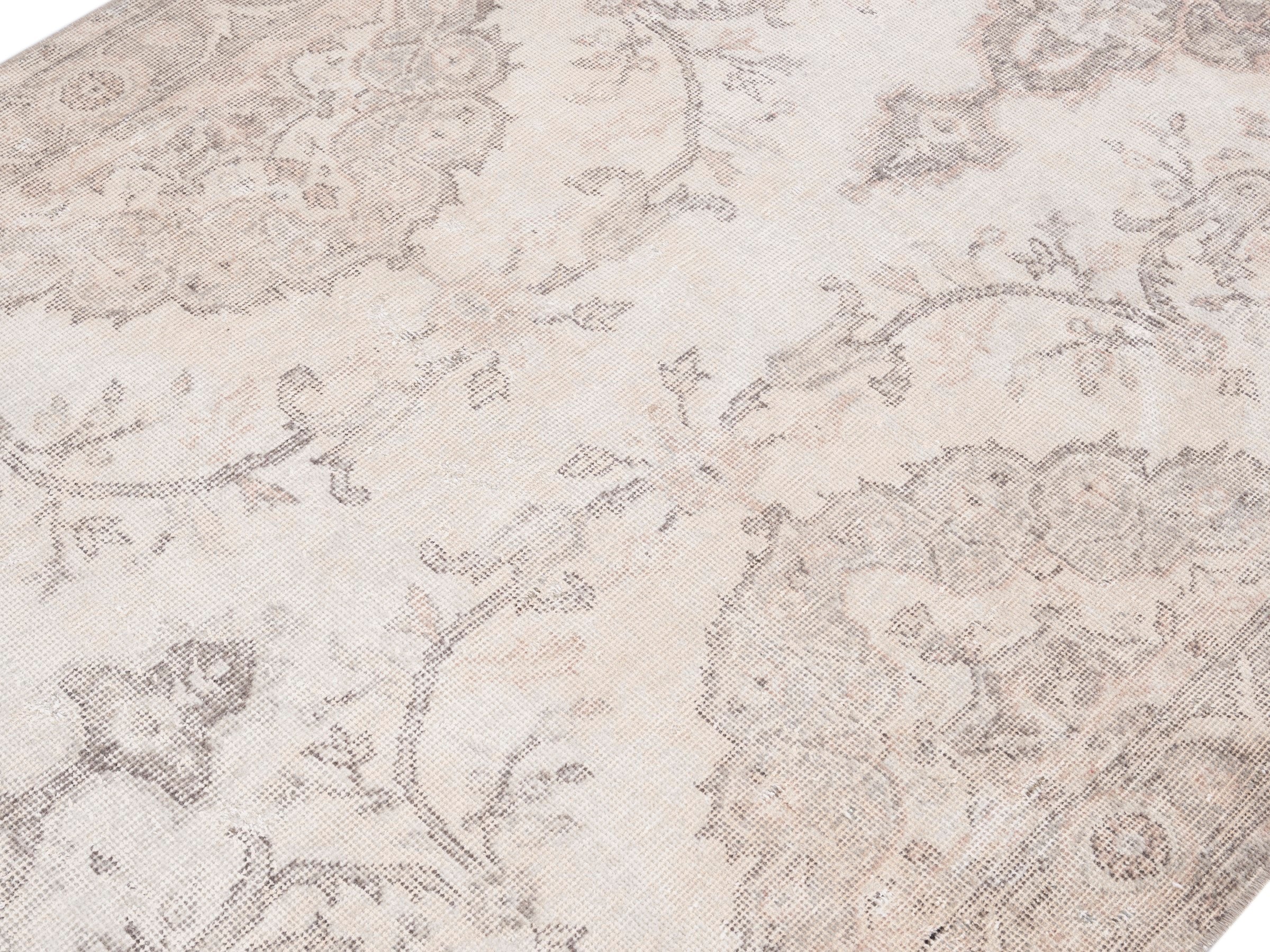 Turkish Isparta area rug in cream and taupe, view 5 of 10