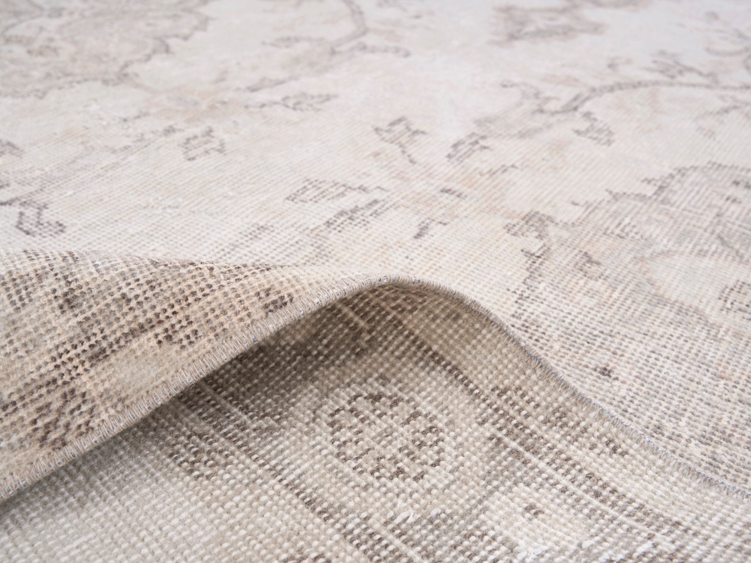 Turkish Isparta area rug in cream and taupe, view 9 of 10