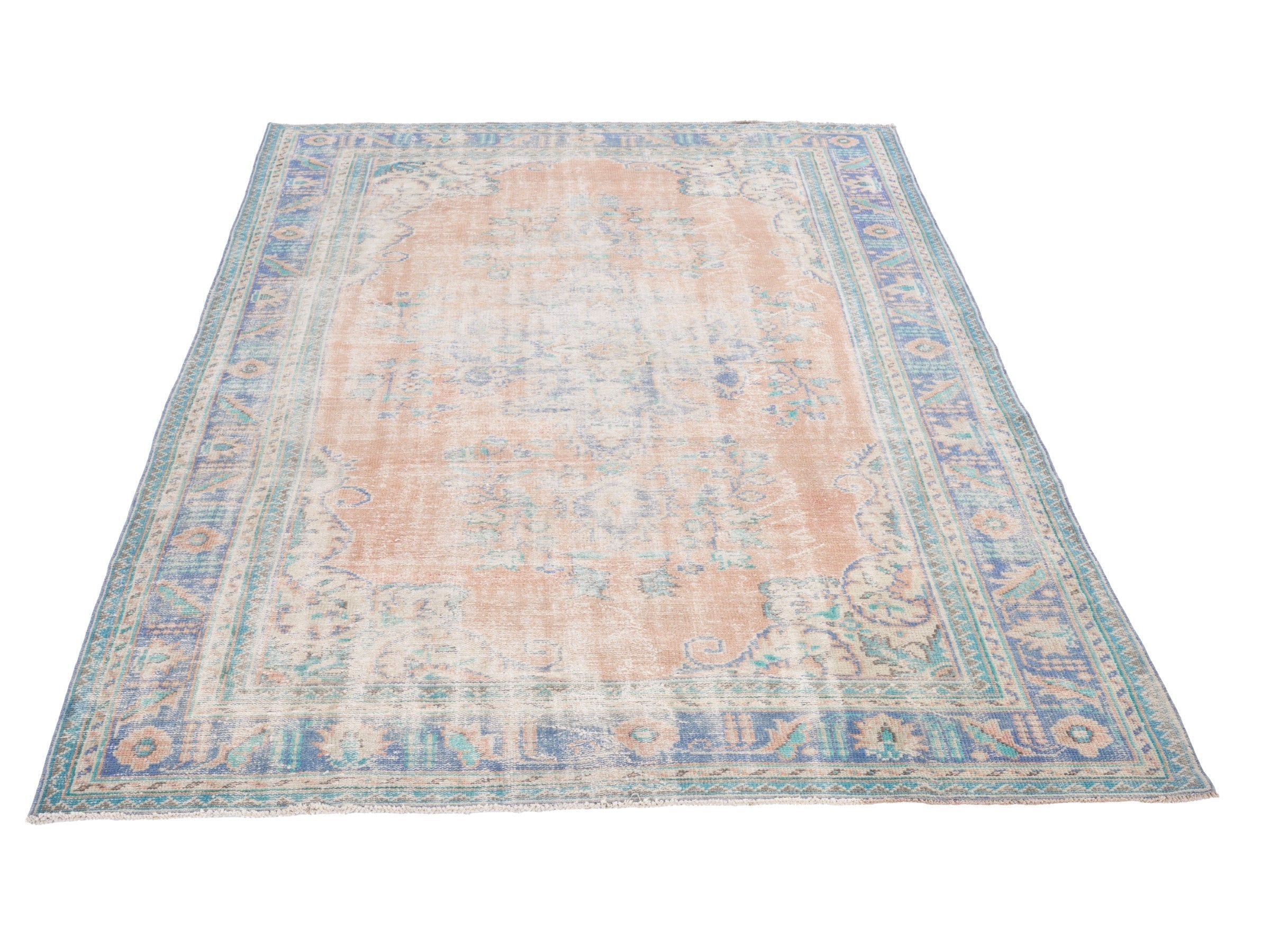 Turkish Manisa area rug in tan and navy, view 2 of 10