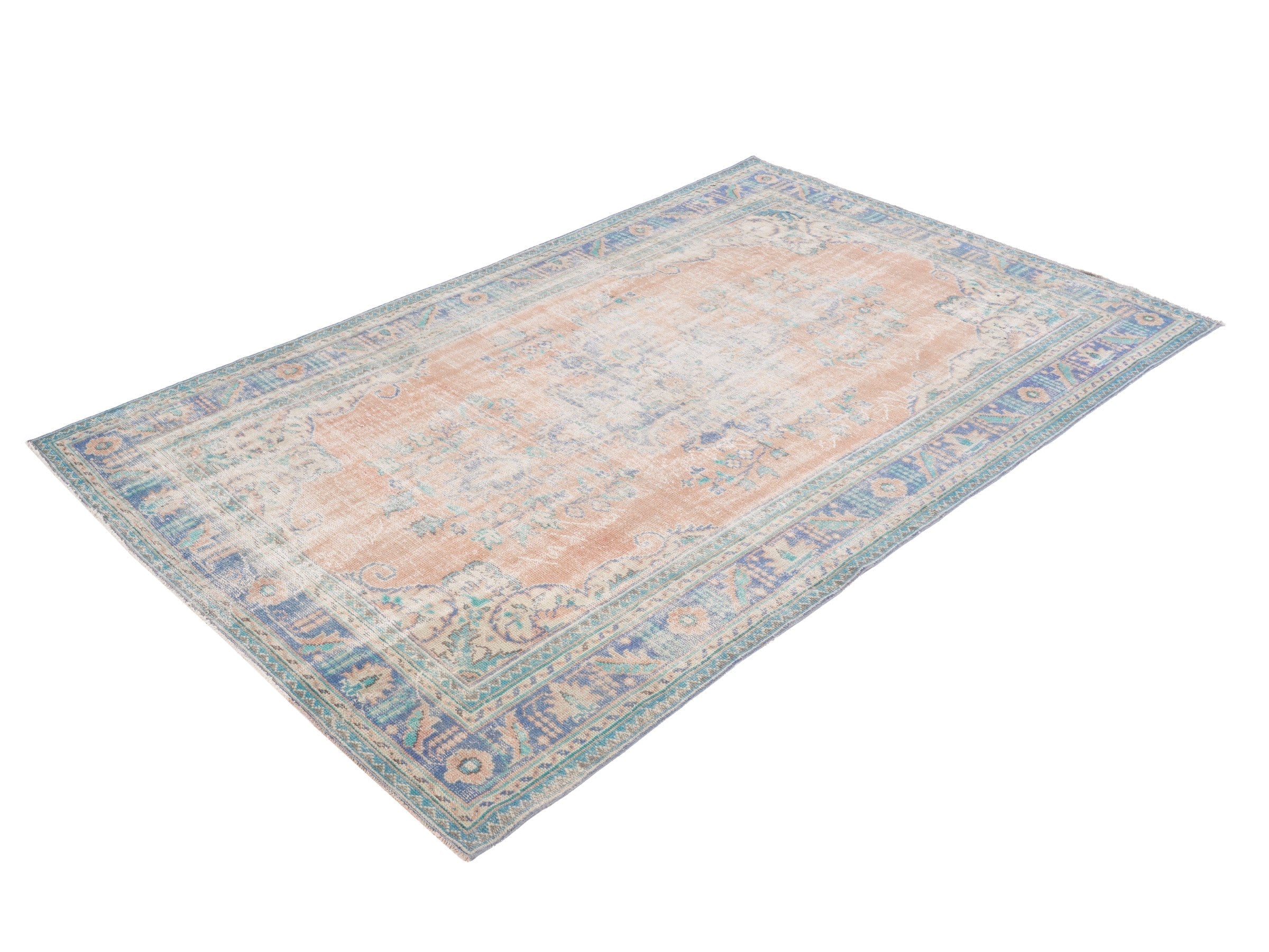 Turkish Manisa area rug in tan and navy, view 3 of 10
