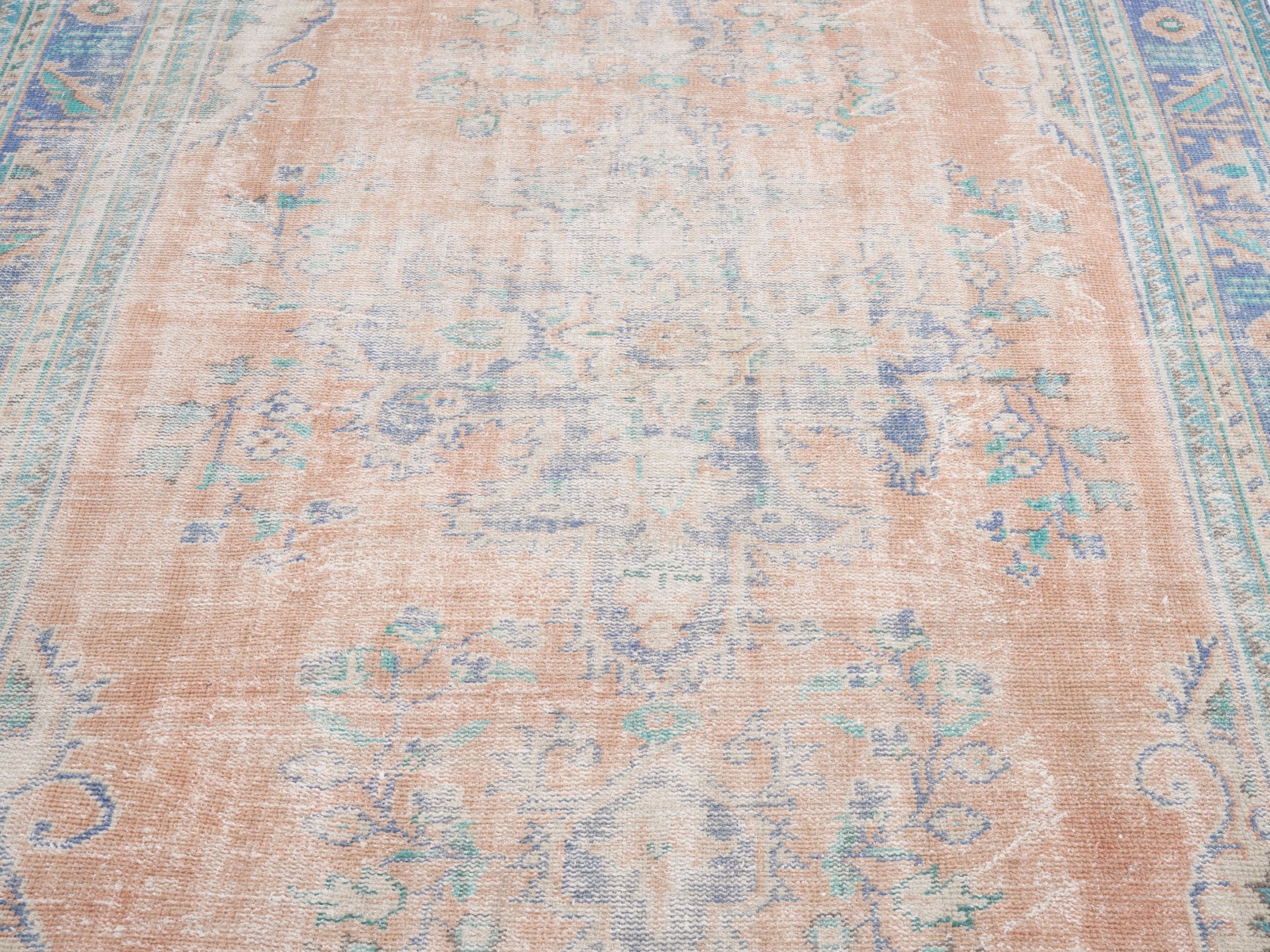 Turkish Manisa area rug in tan and navy, view 4 of 10