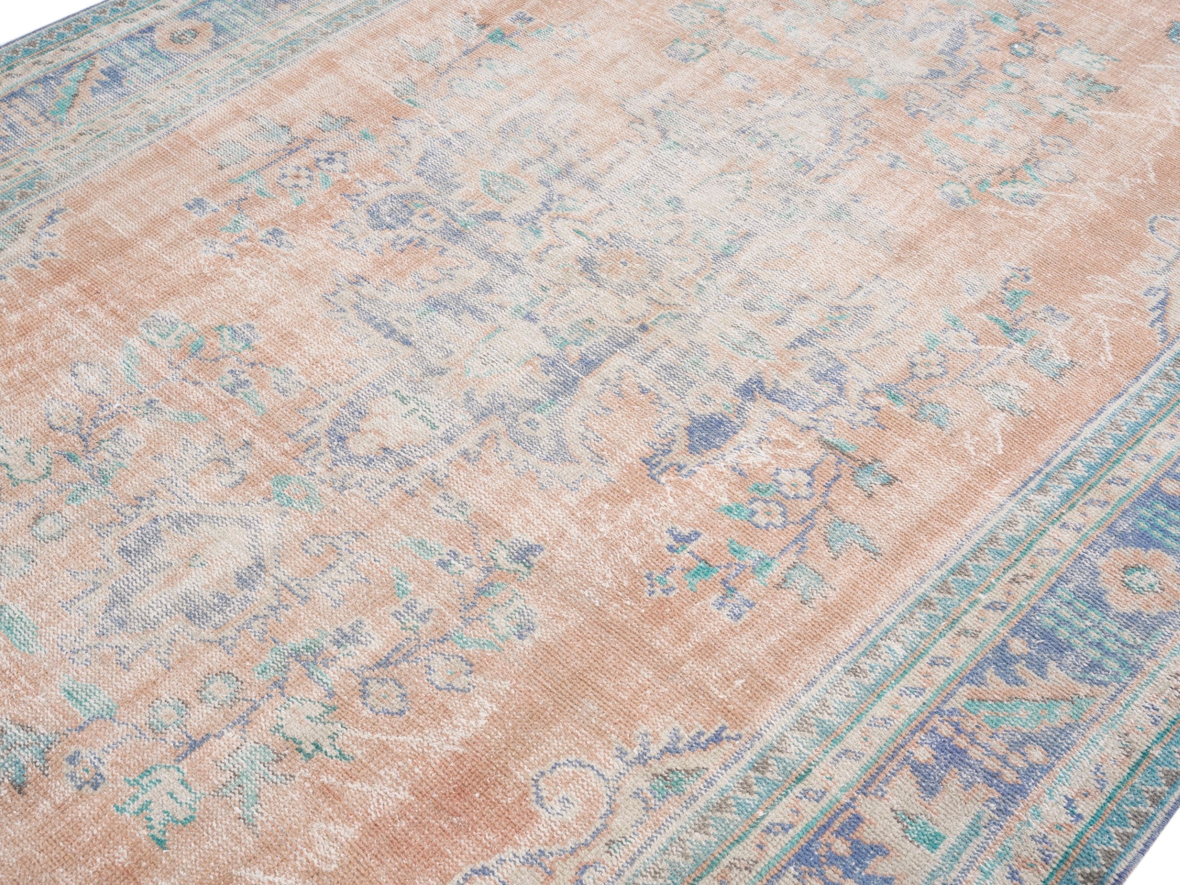 Turkish Manisa area rug in tan and navy, view 5 of 10