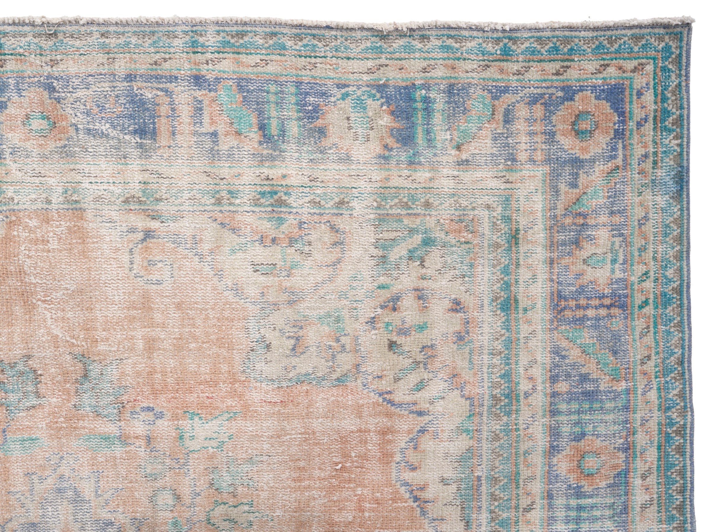 Turkish Manisa area rug in tan and navy, view 8 of 10