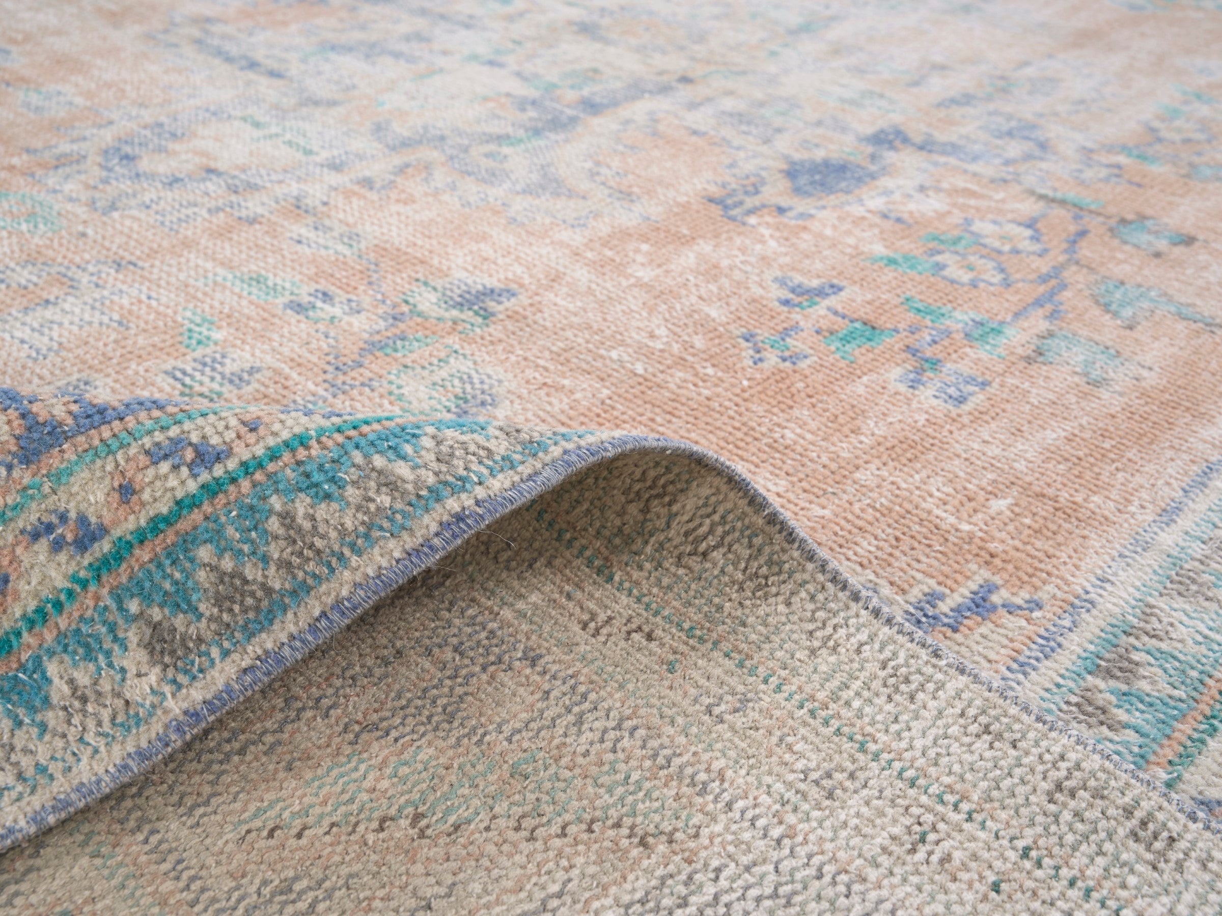 Turkish Manisa area rug in tan and navy, view 9 of 10
