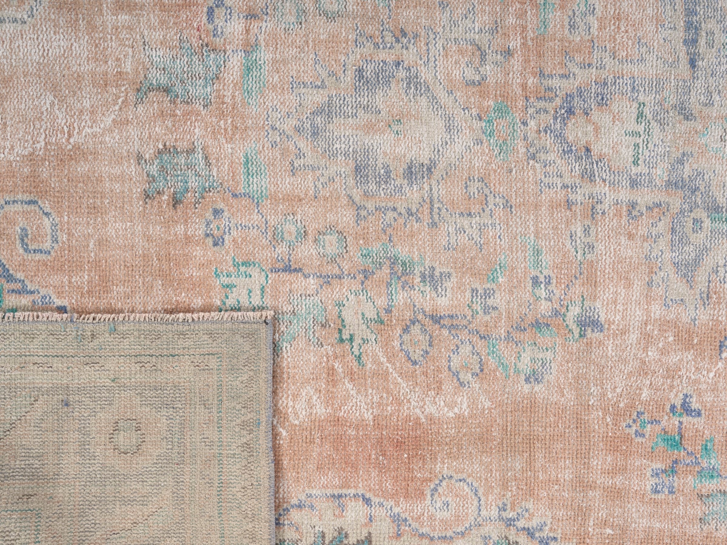 Turkish Manisa area rug in tan and navy, view 10 of 10