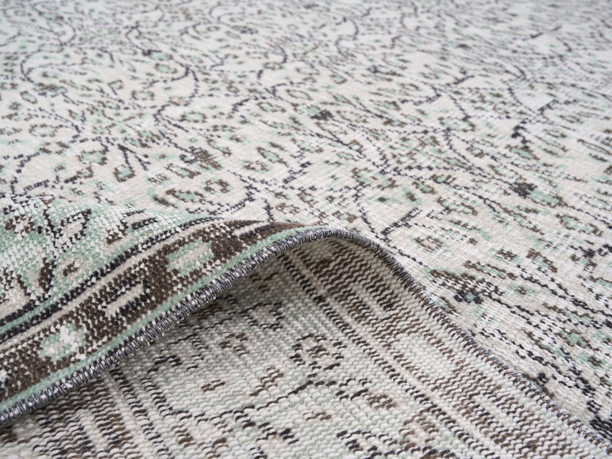 Turkish Manisa area rug in cream and greige, view 9 of 10