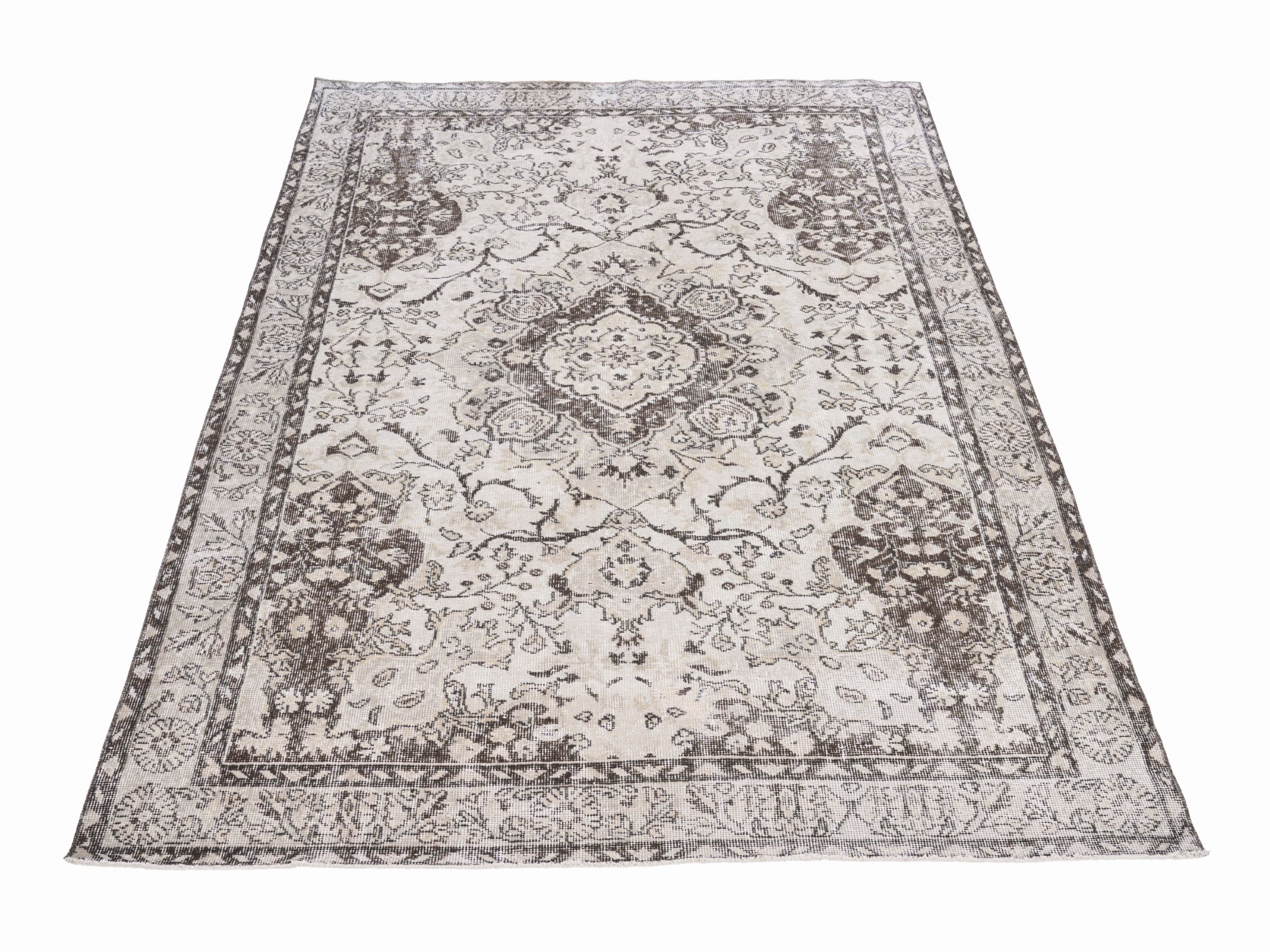 Turkish Isparta area rug in cream and taupe, view 2 of 10