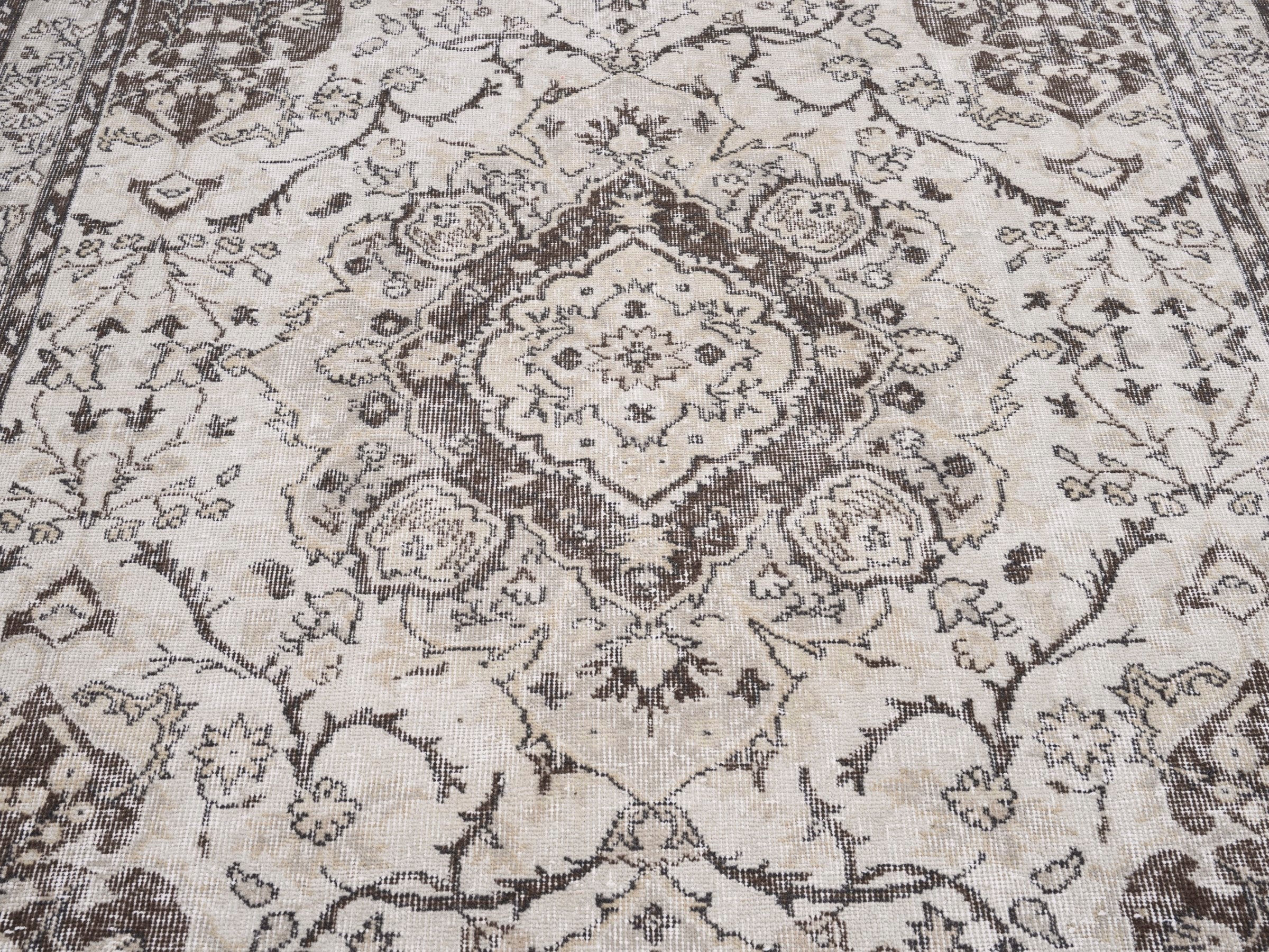 Turkish Isparta area rug in cream and taupe, view 4 of 10