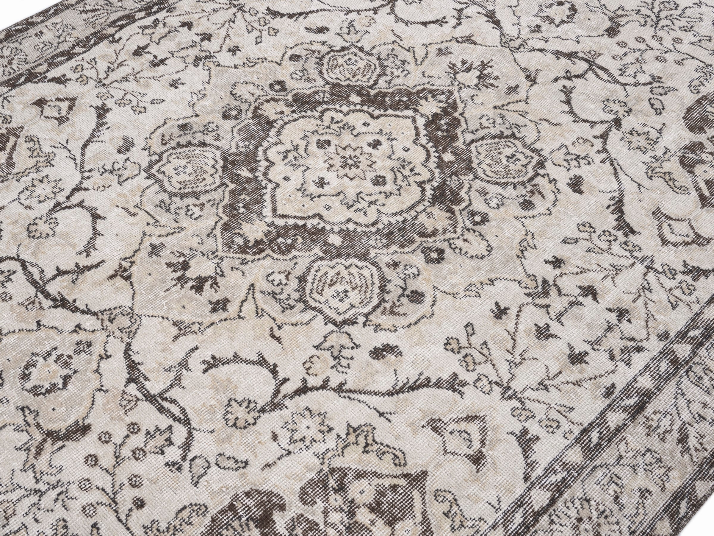 Turkish Isparta area rug in cream and taupe, view 5 of 10