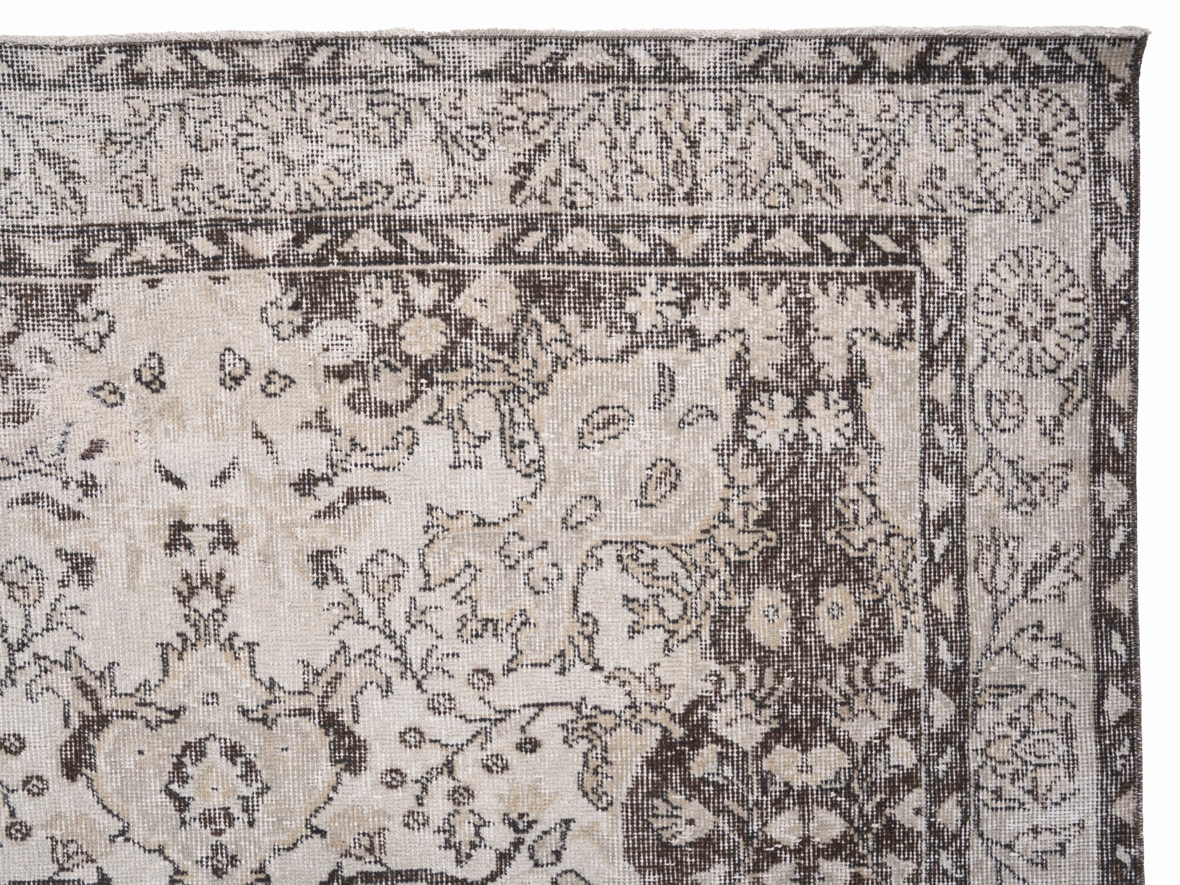 Turkish Isparta area rug in cream and taupe, view 8 of 10