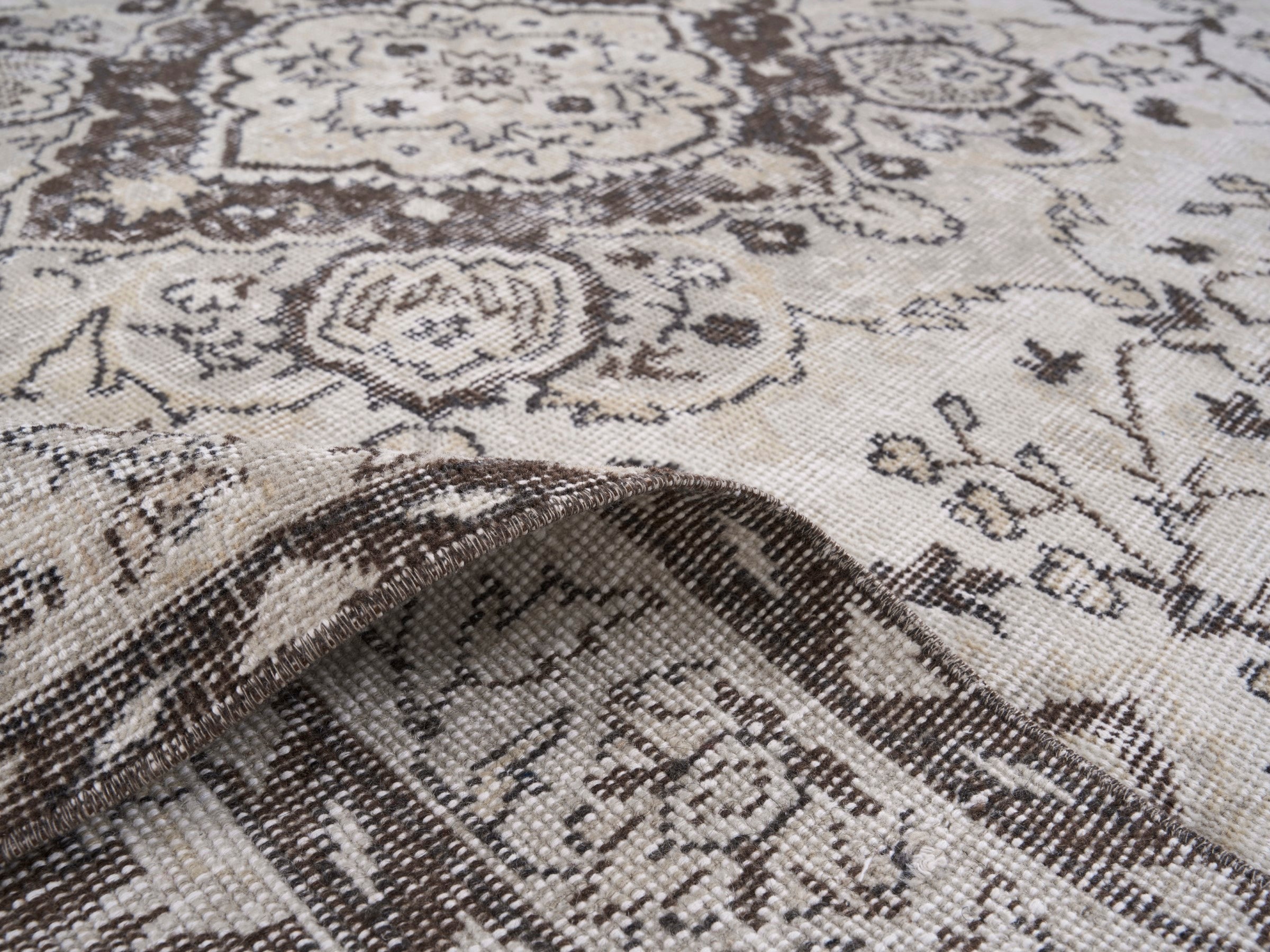 Turkish Isparta area rug in cream and taupe, view 9 of 10
