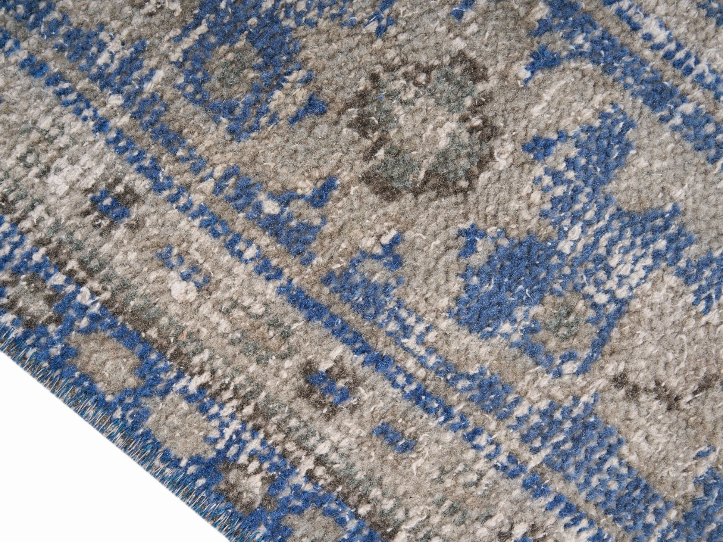 Turkish Manisa area rug in tan and denim, view 6 of 10