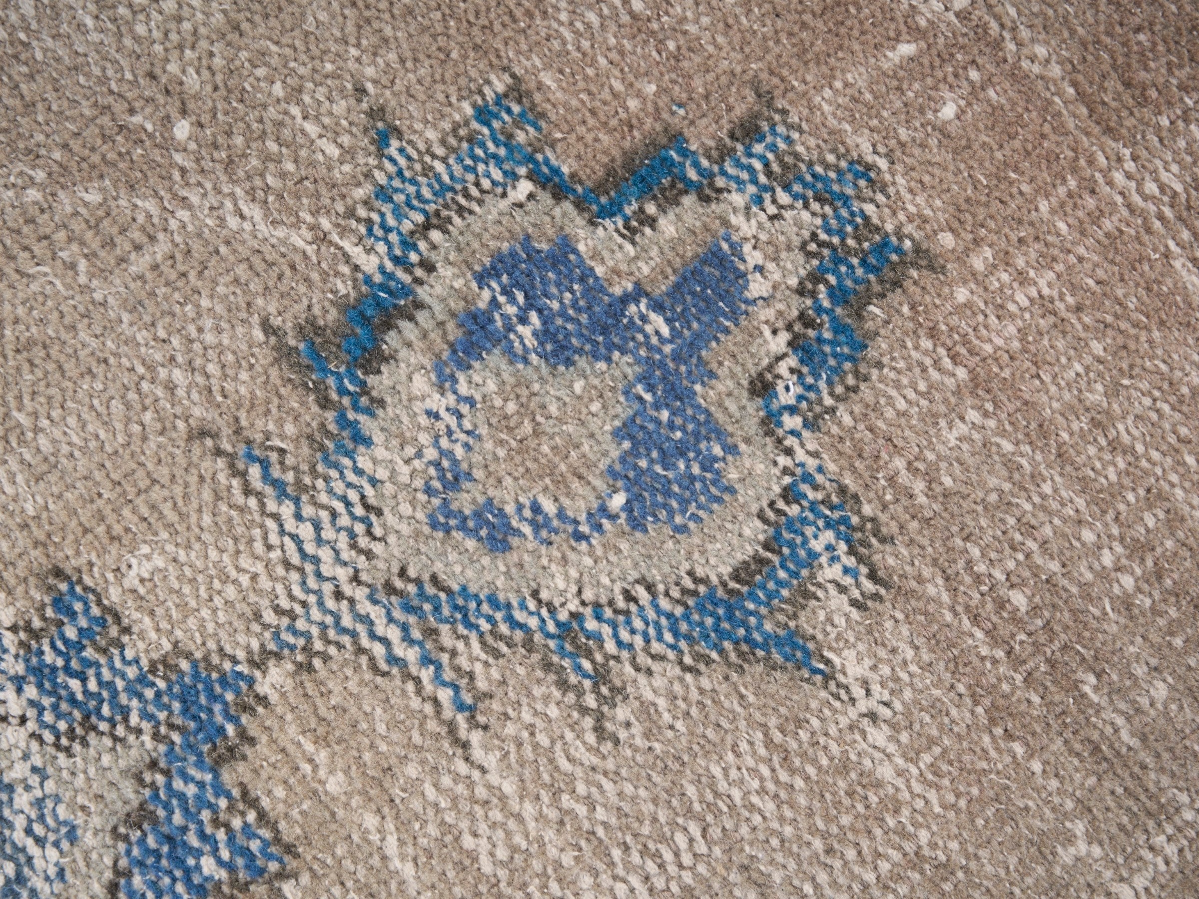 Turkish Manisa area rug in tan and denim, view 7 of 10