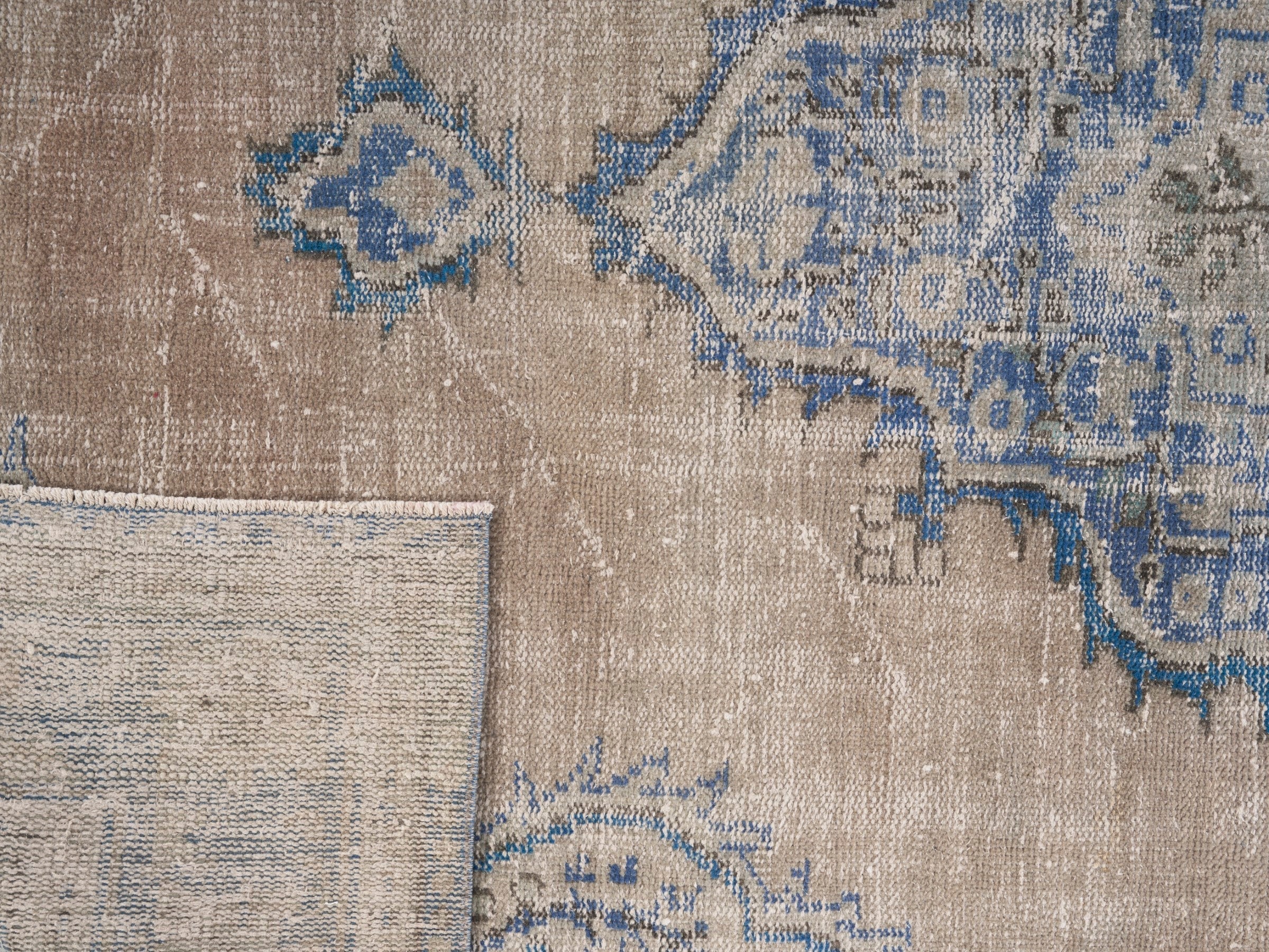 Turkish Manisa area rug in tan and denim, view 10 of 10