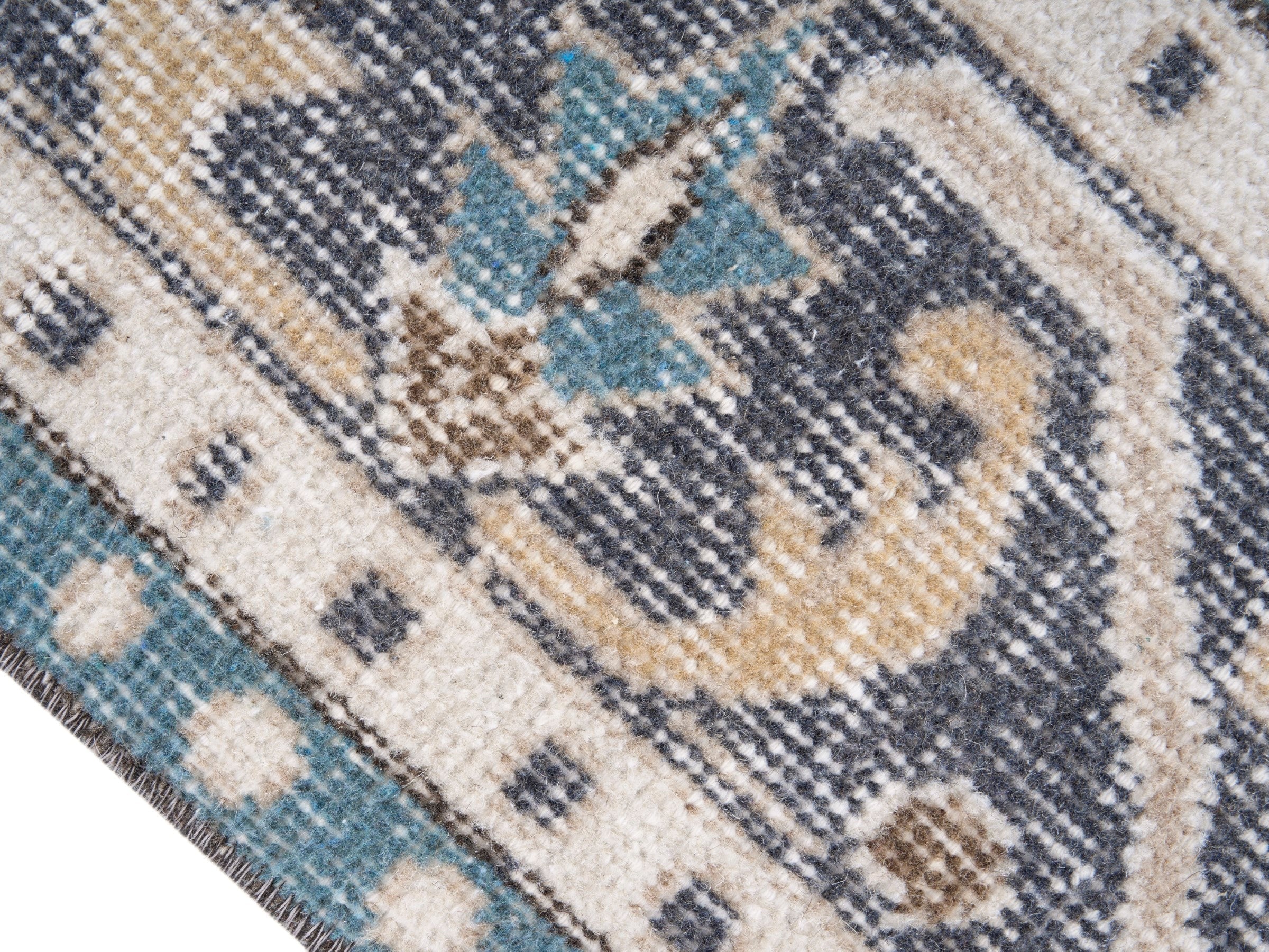 Turkish Isparta area rug in beige and denim, view 6 of 10