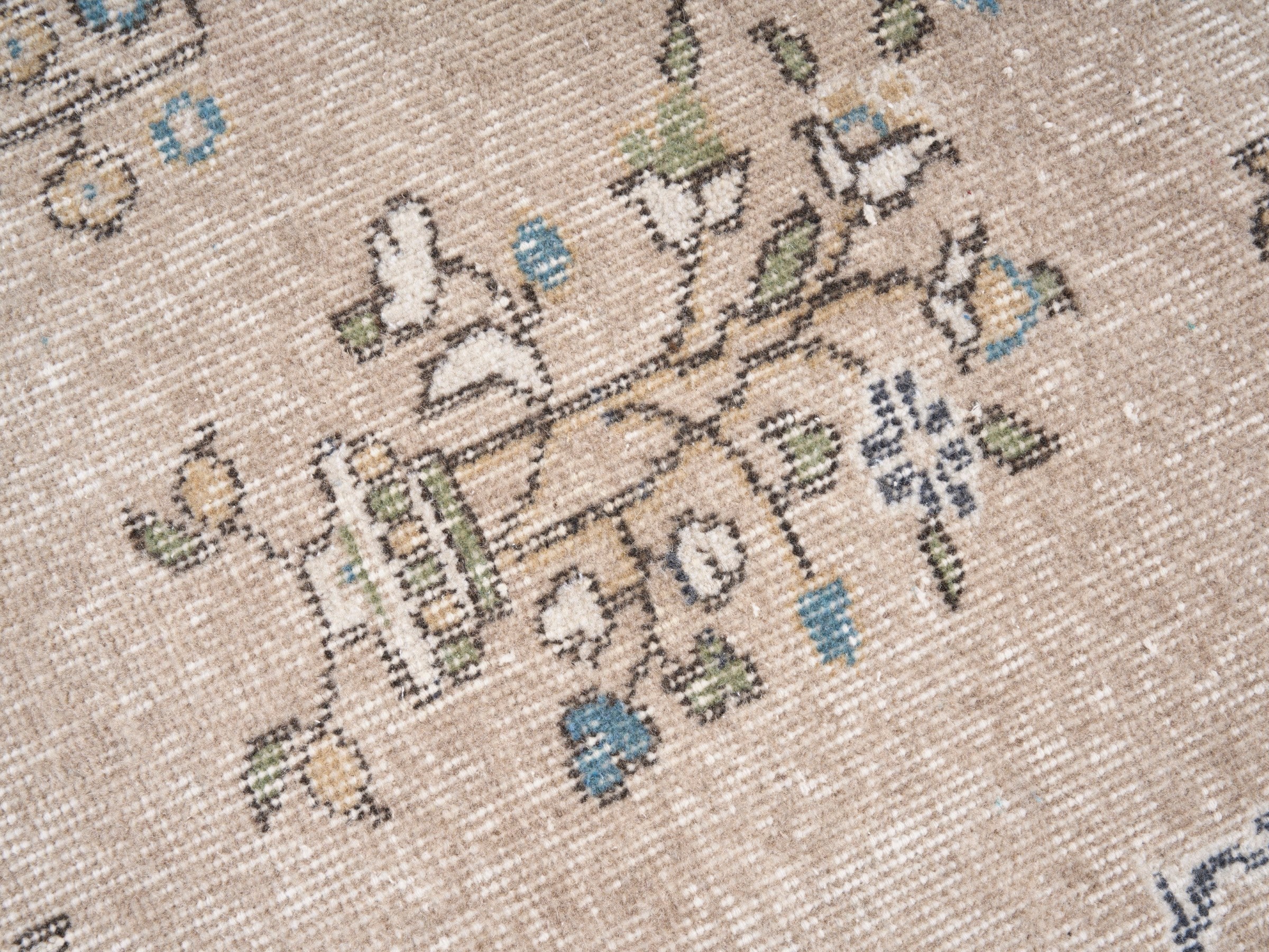 Turkish Isparta area rug in beige and denim, view 7 of 10