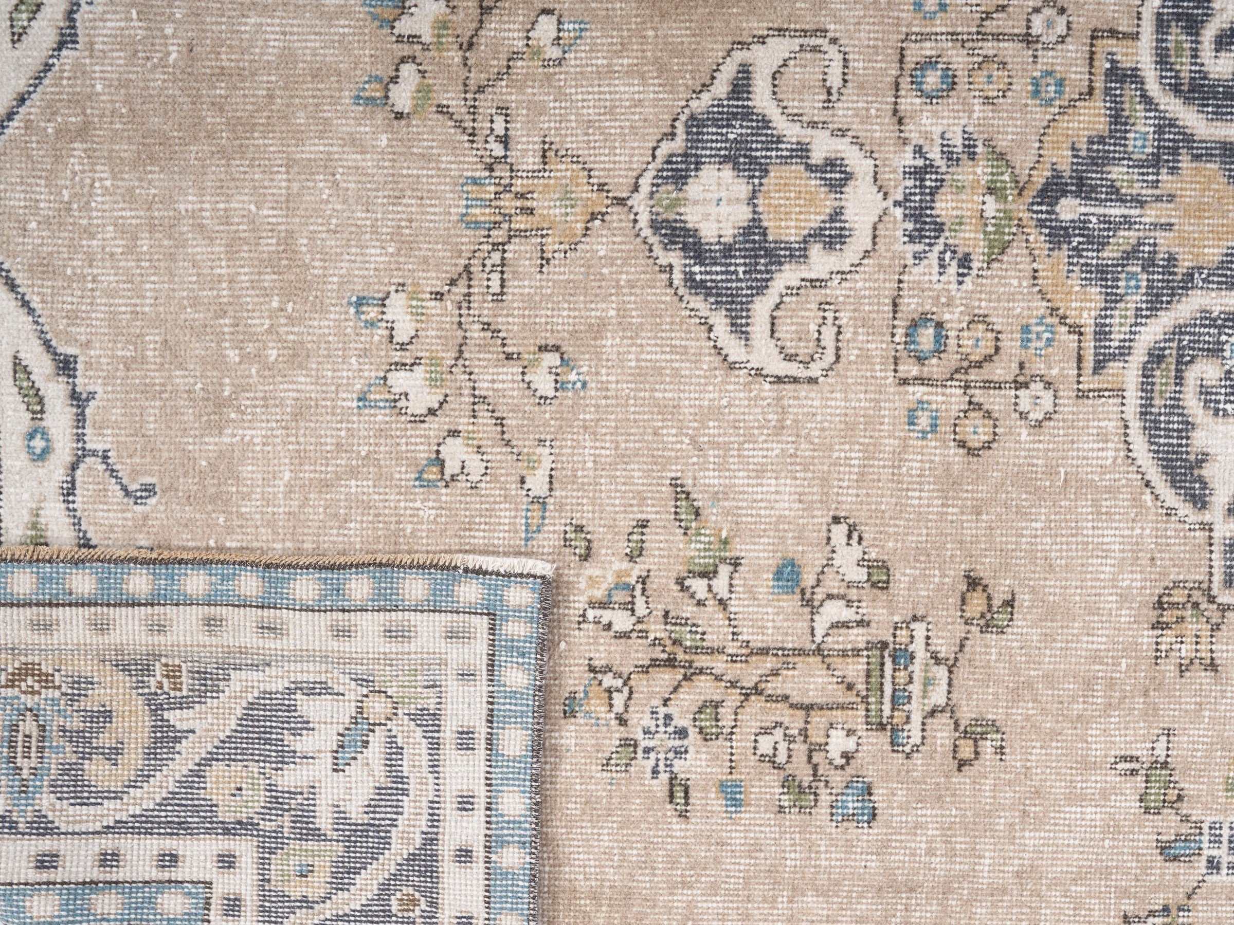 Turkish Isparta area rug in beige and denim, view 10 of 10