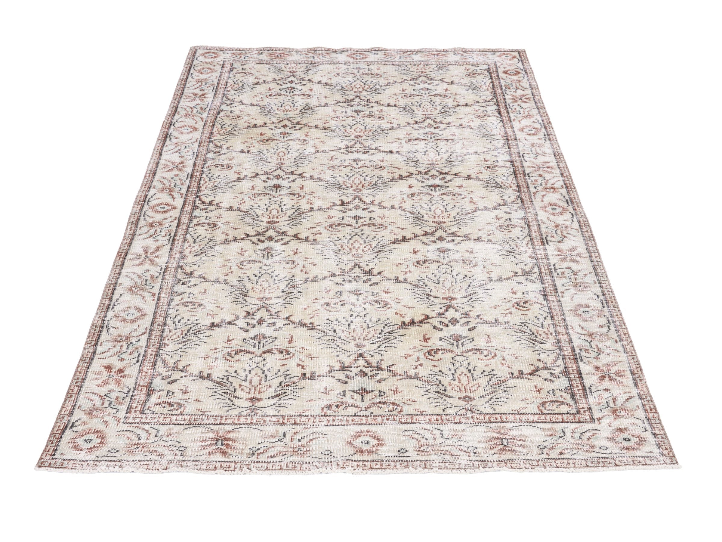 Turkish Manisa area rug in cream and taupe, view 2 of 10