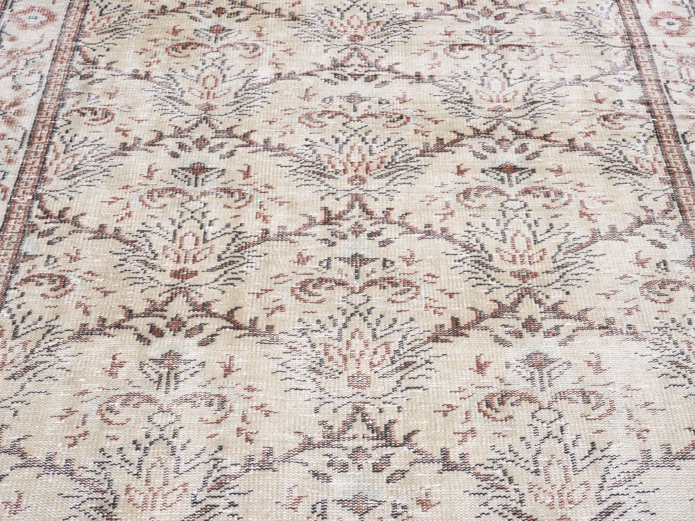Turkish Manisa area rug in cream and taupe, view 4 of 10