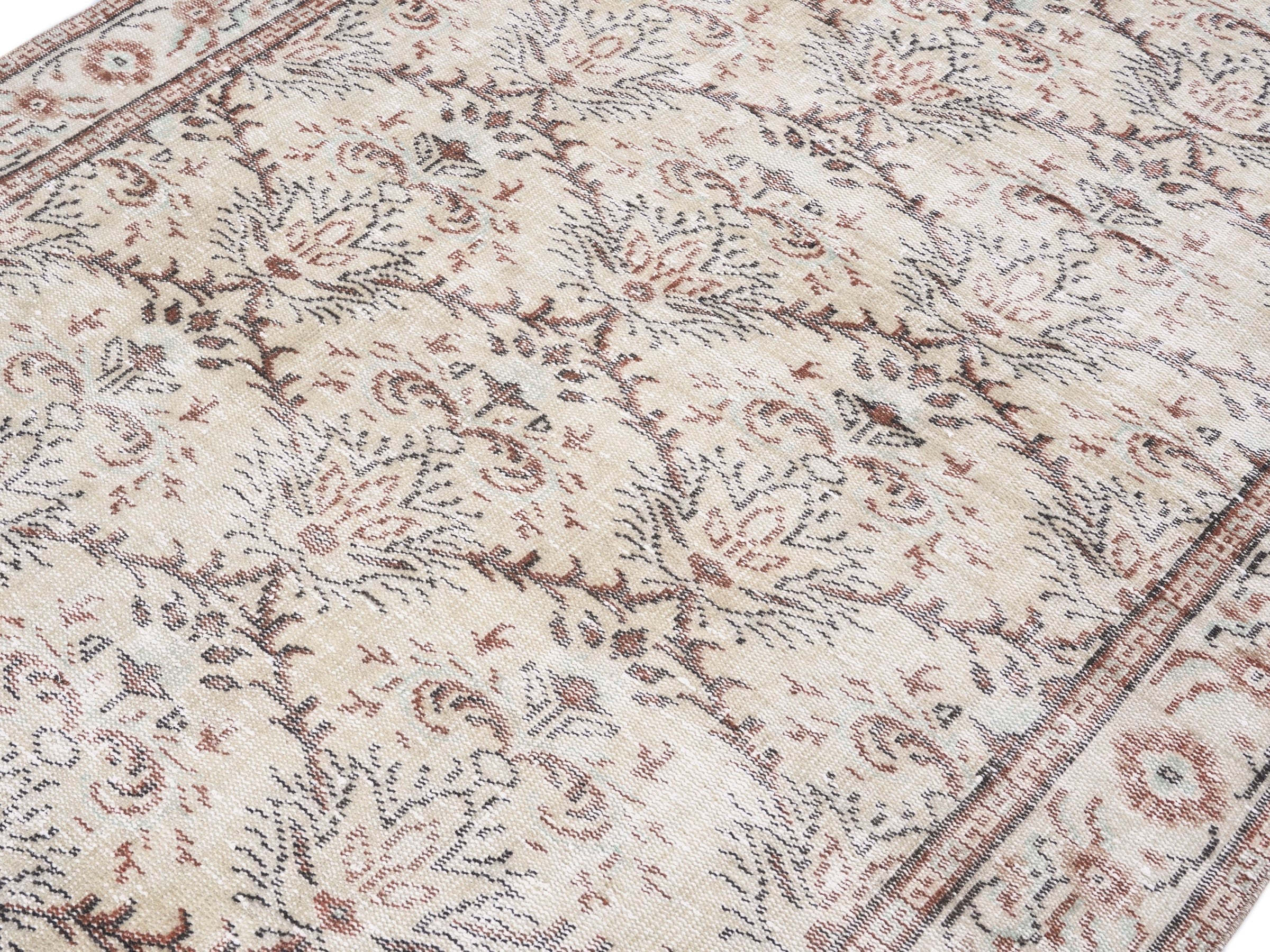 Turkish Manisa area rug in cream and taupe, view 5 of 10