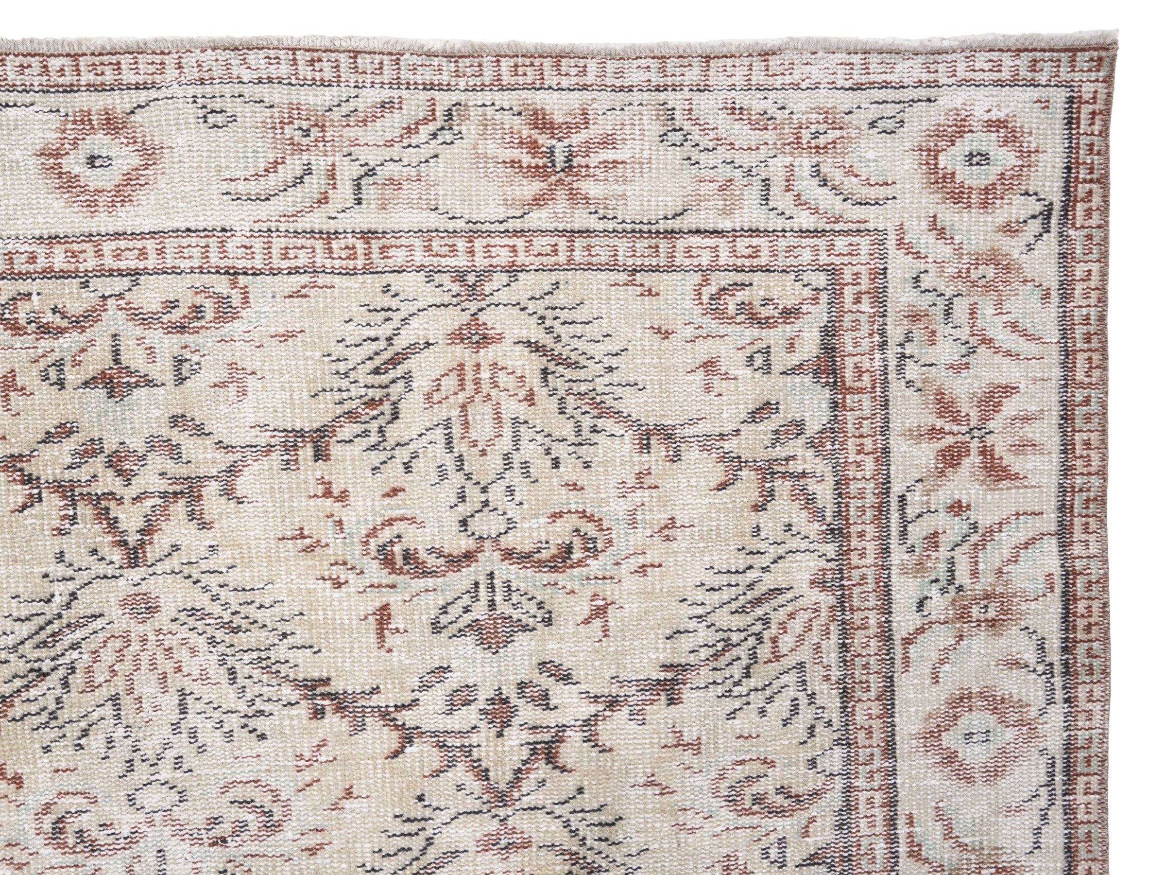 Turkish Manisa area rug in cream and taupe, view 8 of 10