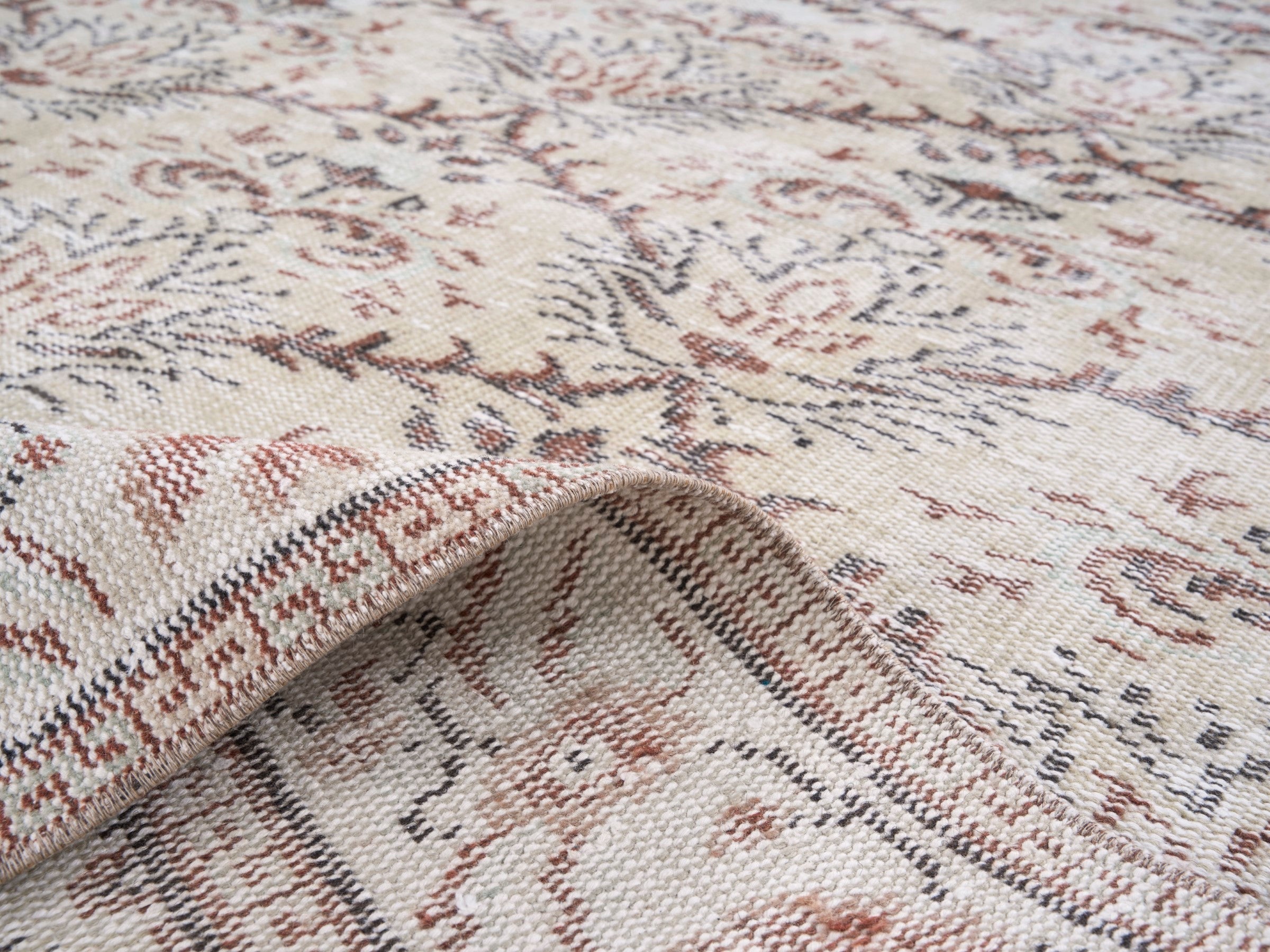 Turkish Manisa area rug in cream and taupe, view 9 of 10