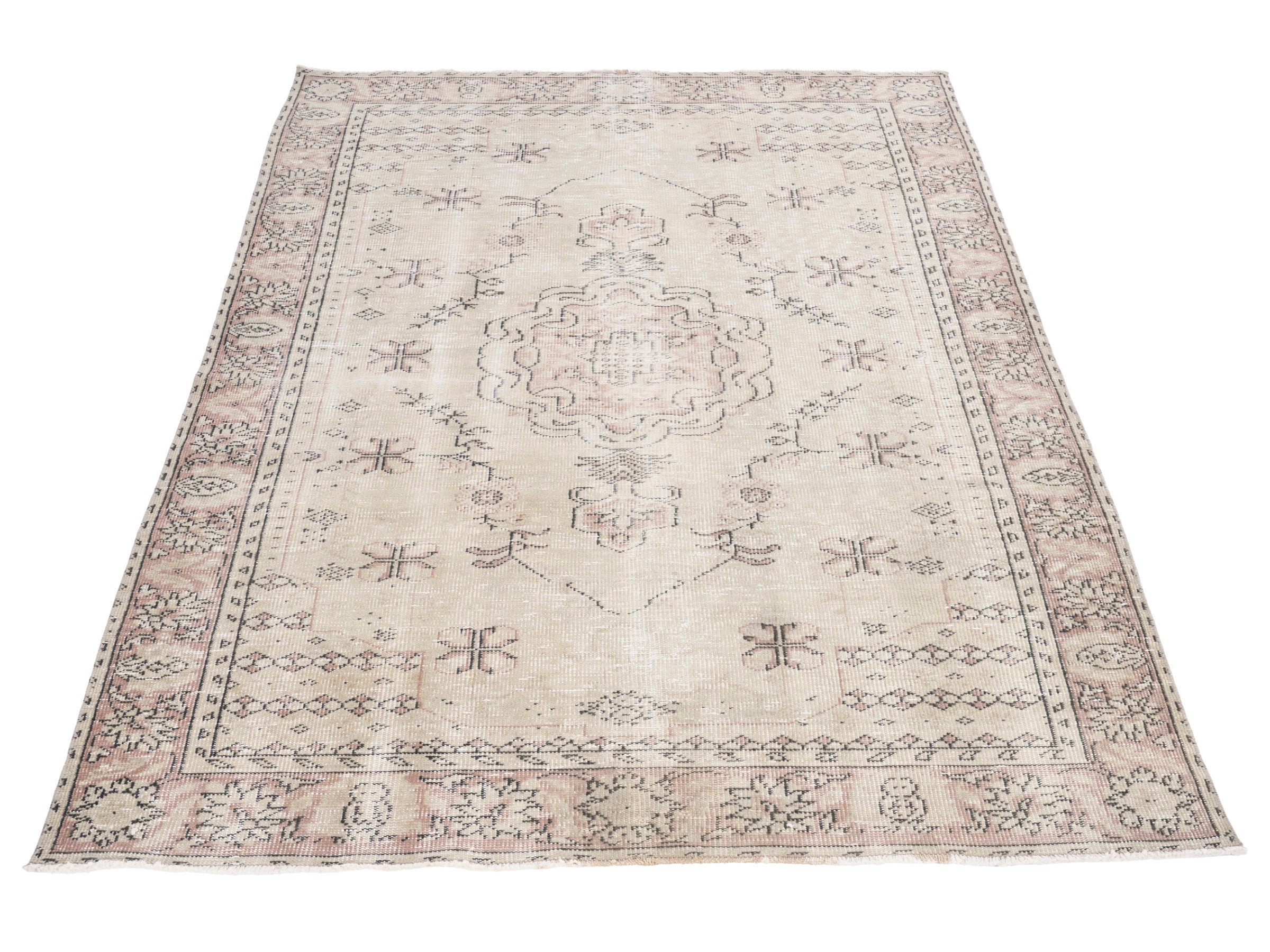 Turkish Manisa area rug in cream and muted pink, view 2 of 10