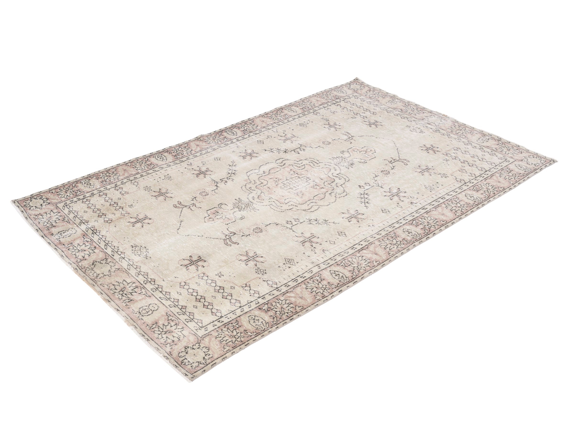 Turkish Manisa area rug in cream and muted pink, view 3 of 10