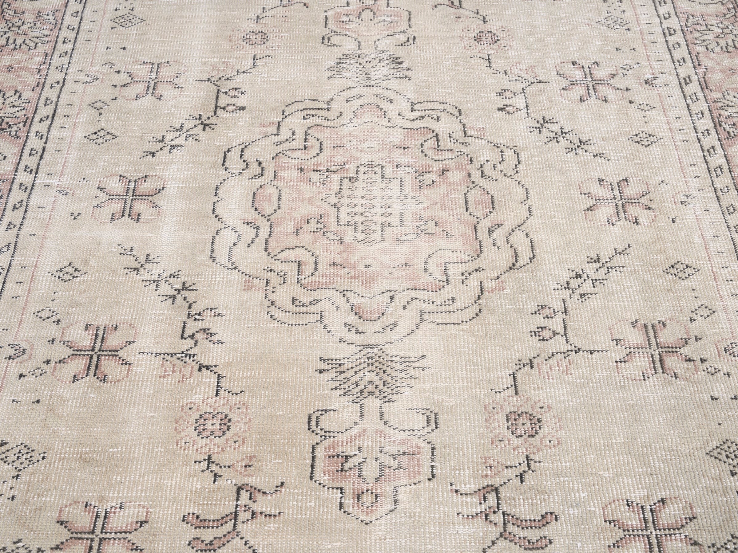 Turkish Manisa area rug in cream and muted pink, view 4 of 10