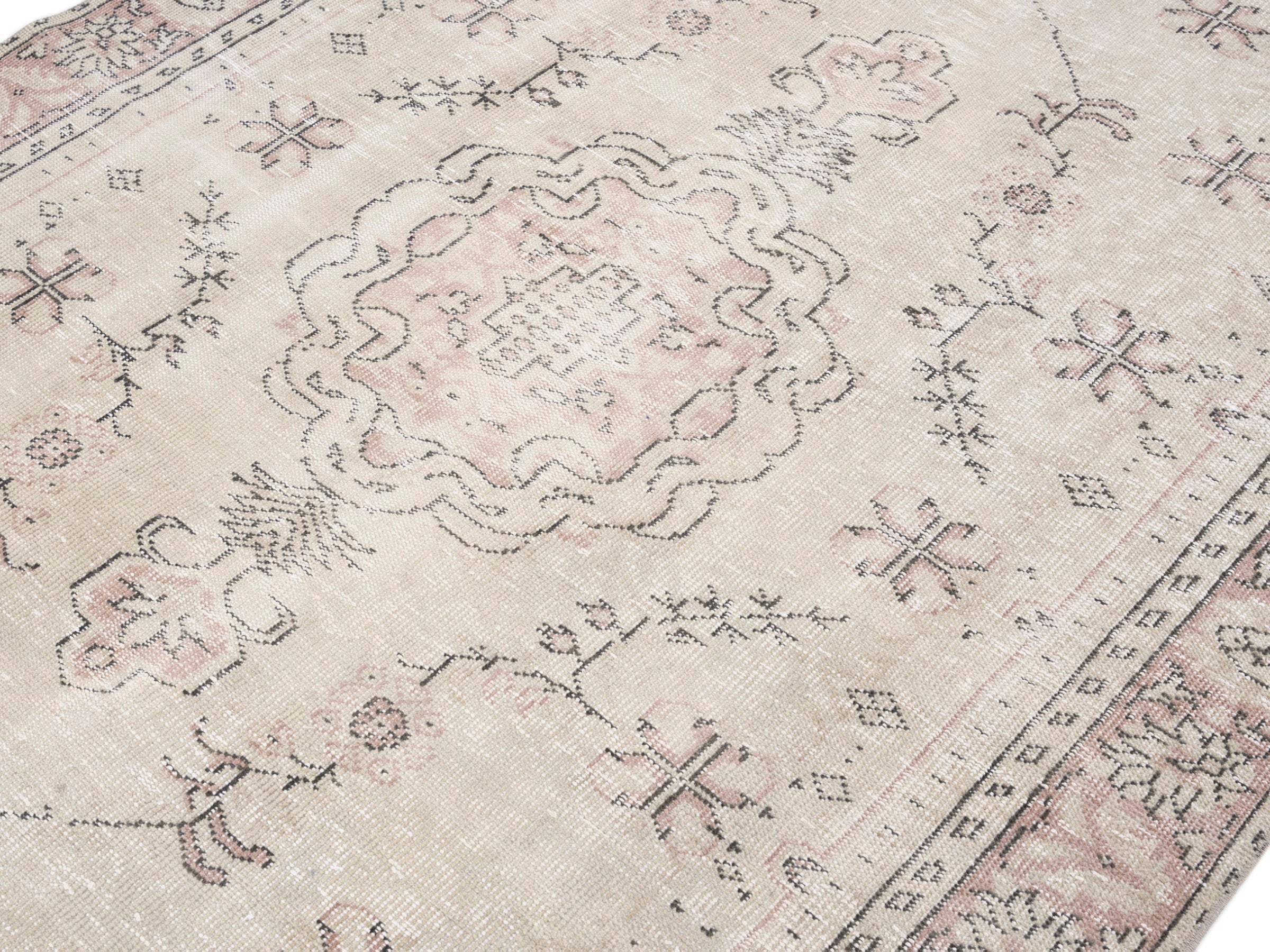 Turkish Manisa area rug in cream and muted pink, view 5 of 10
