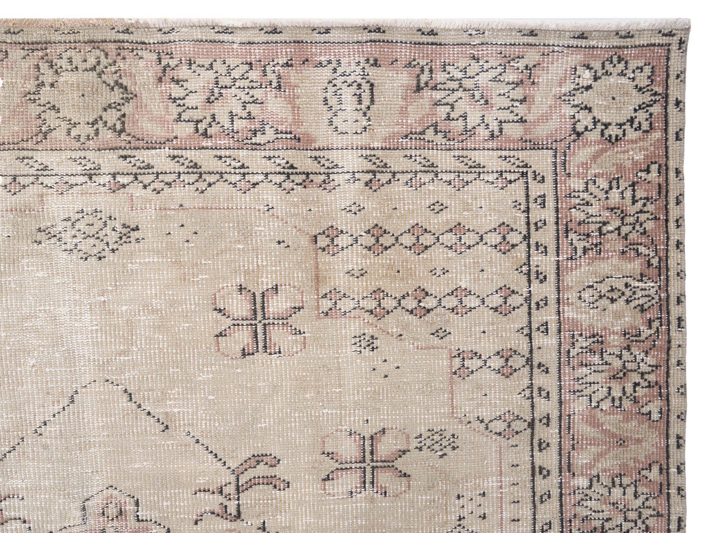 Turkish Manisa area rug in cream and muted pink, view 8 of 10