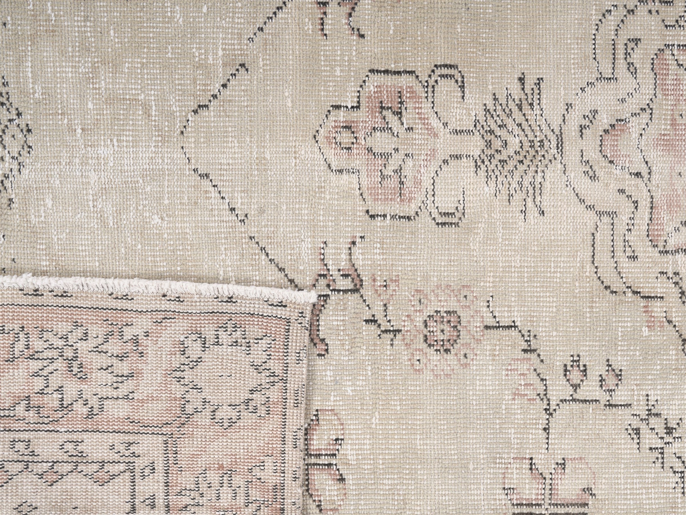 Turkish Manisa area rug in cream and muted pink, view 10 of 10