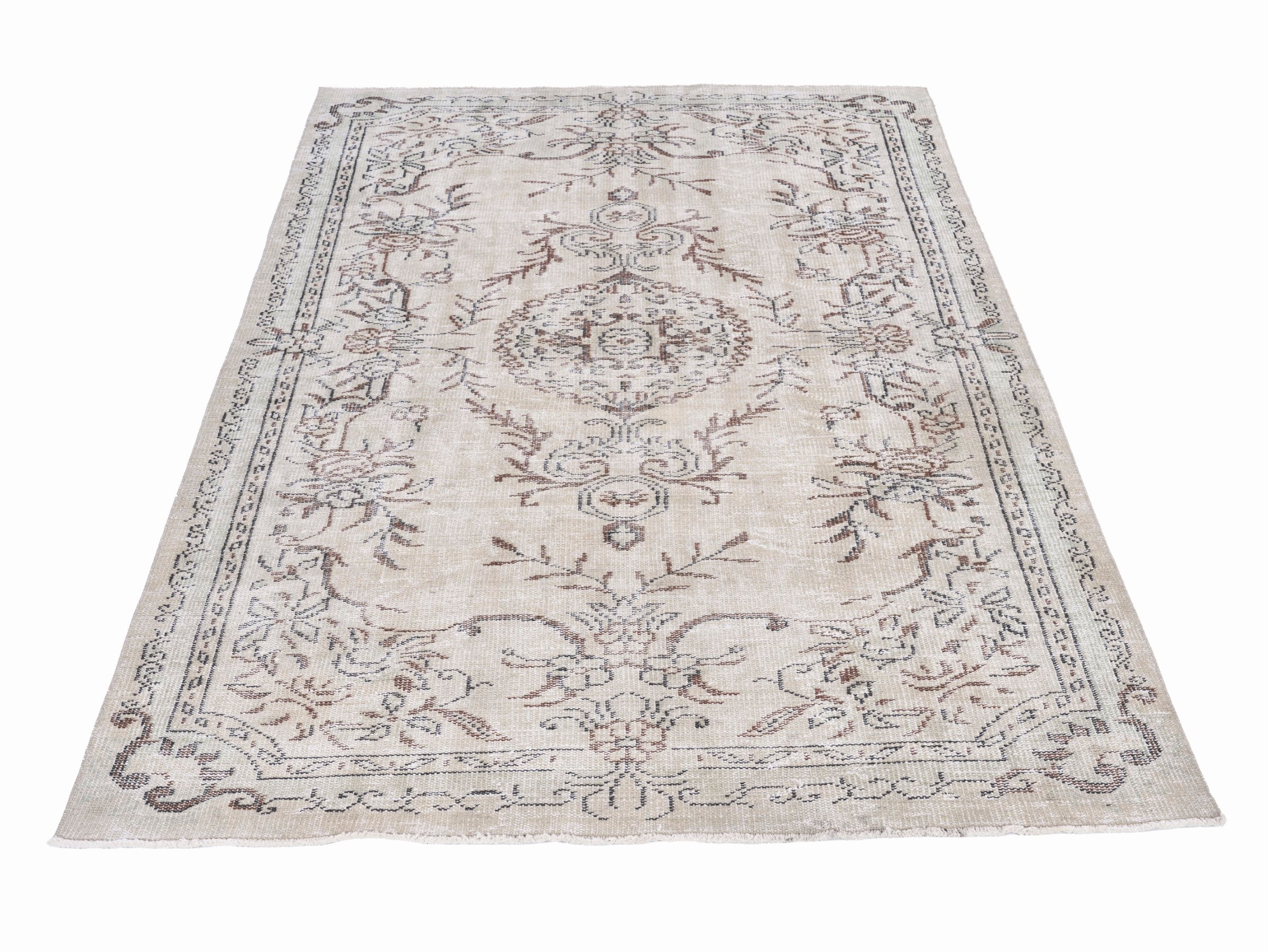Turkish Manisa area rug in cream and muted pink, view 2 of 10