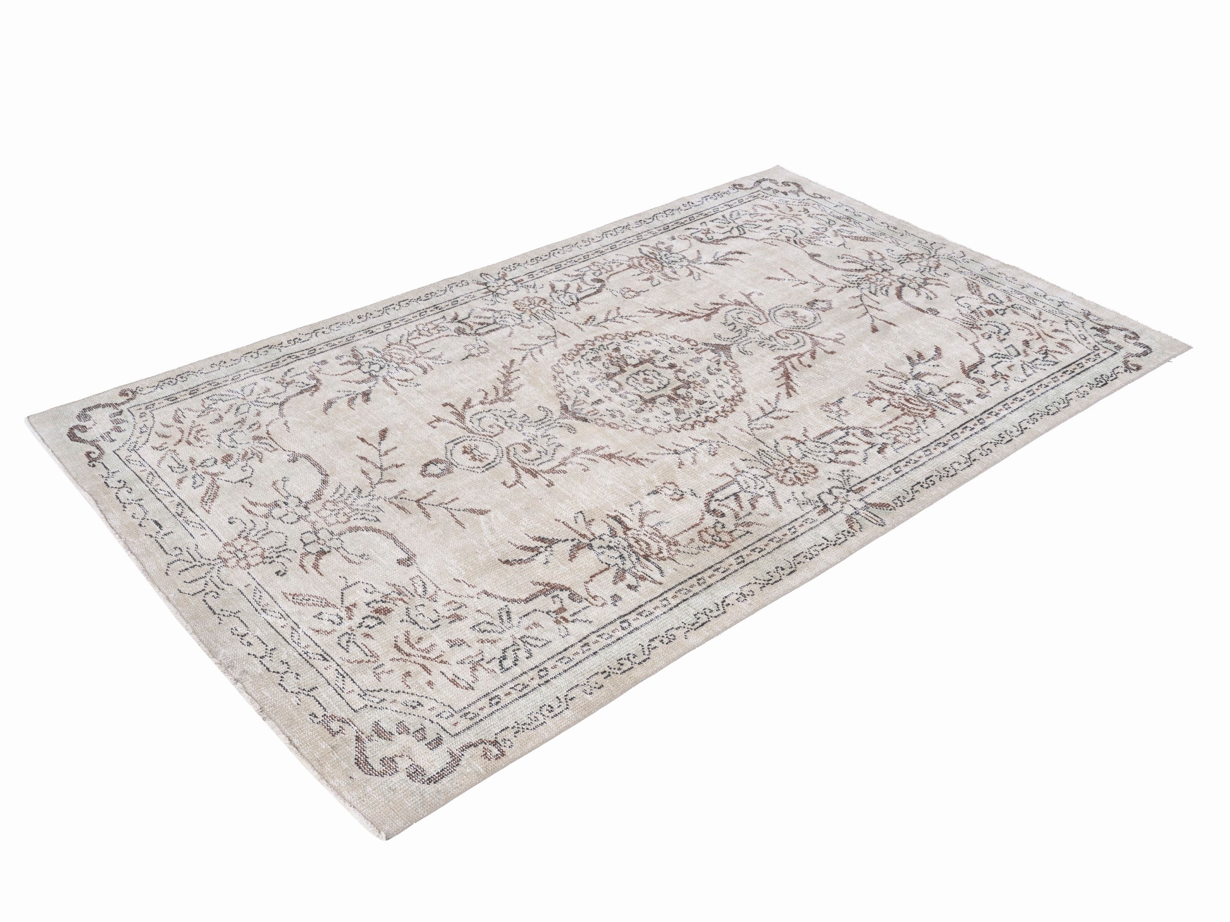 Turkish Manisa area rug in cream and muted pink, view 3 of 10