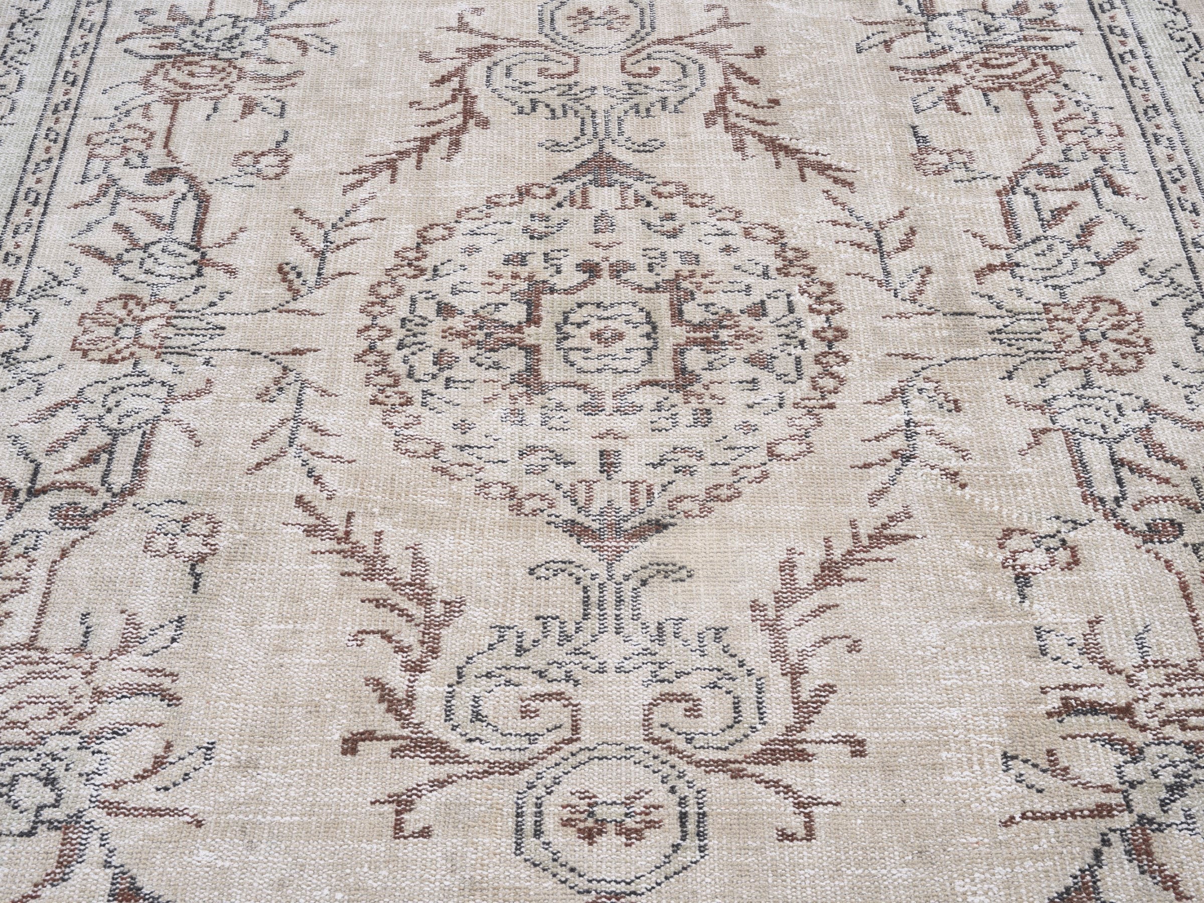 Turkish Manisa area rug in cream and muted pink, view 4 of 10