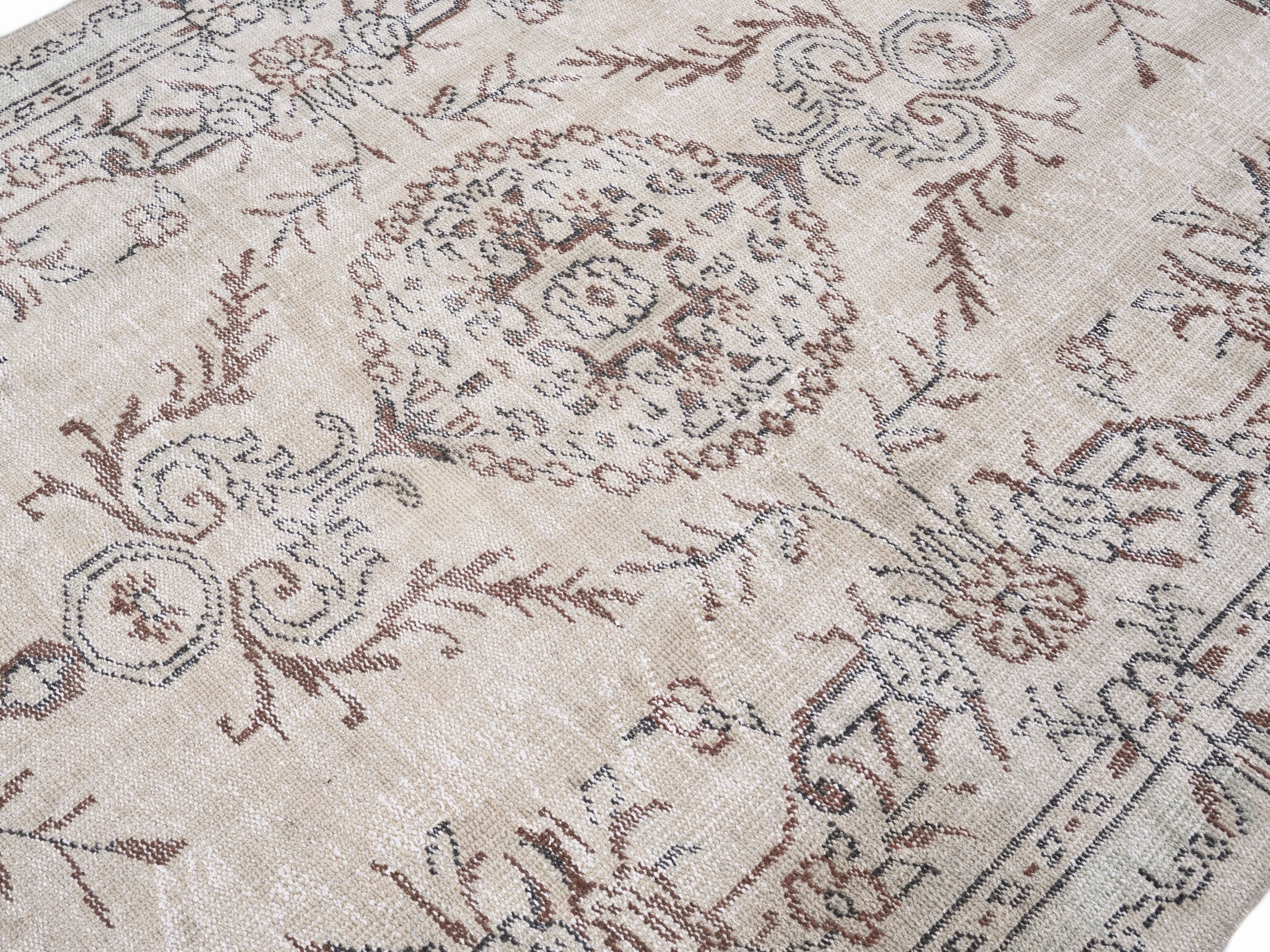 Turkish Manisa area rug in cream and muted pink, view 5 of 10