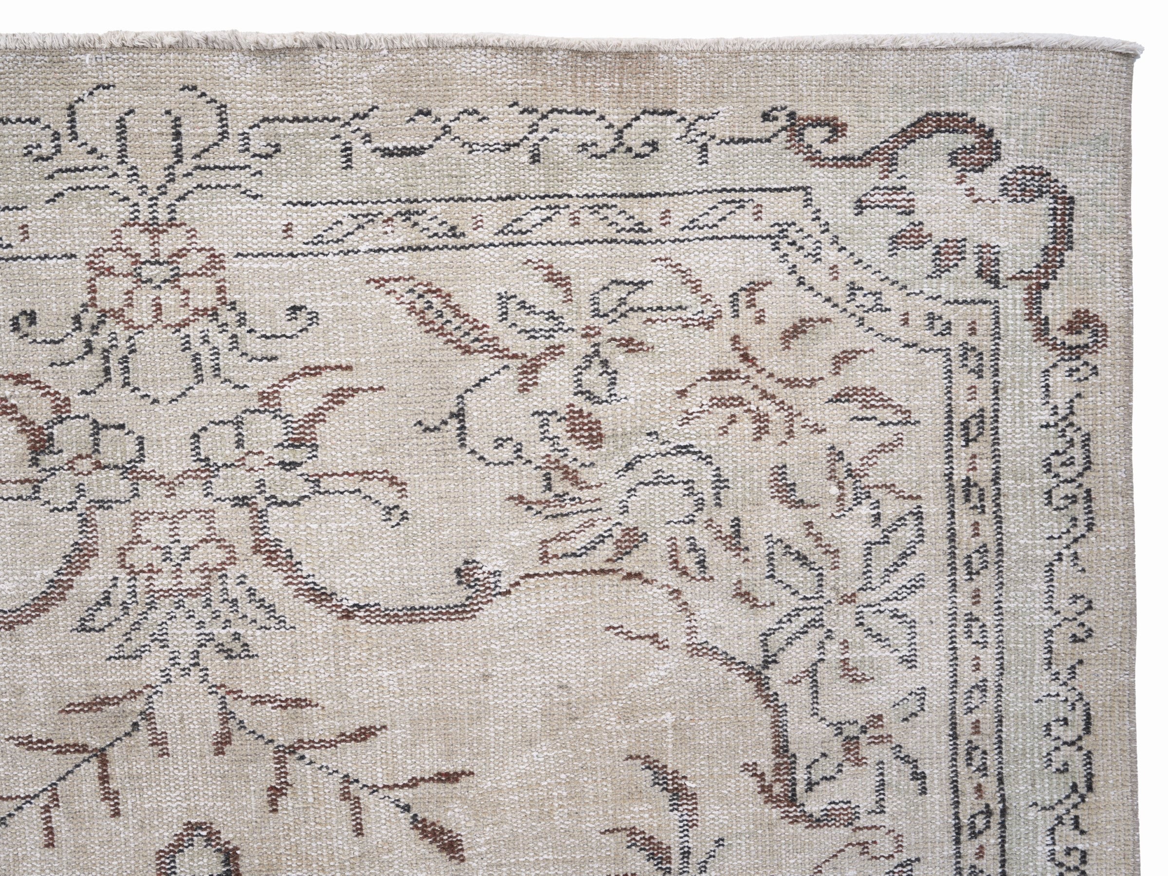 Turkish Manisa area rug in cream and muted pink, view 8 of 10