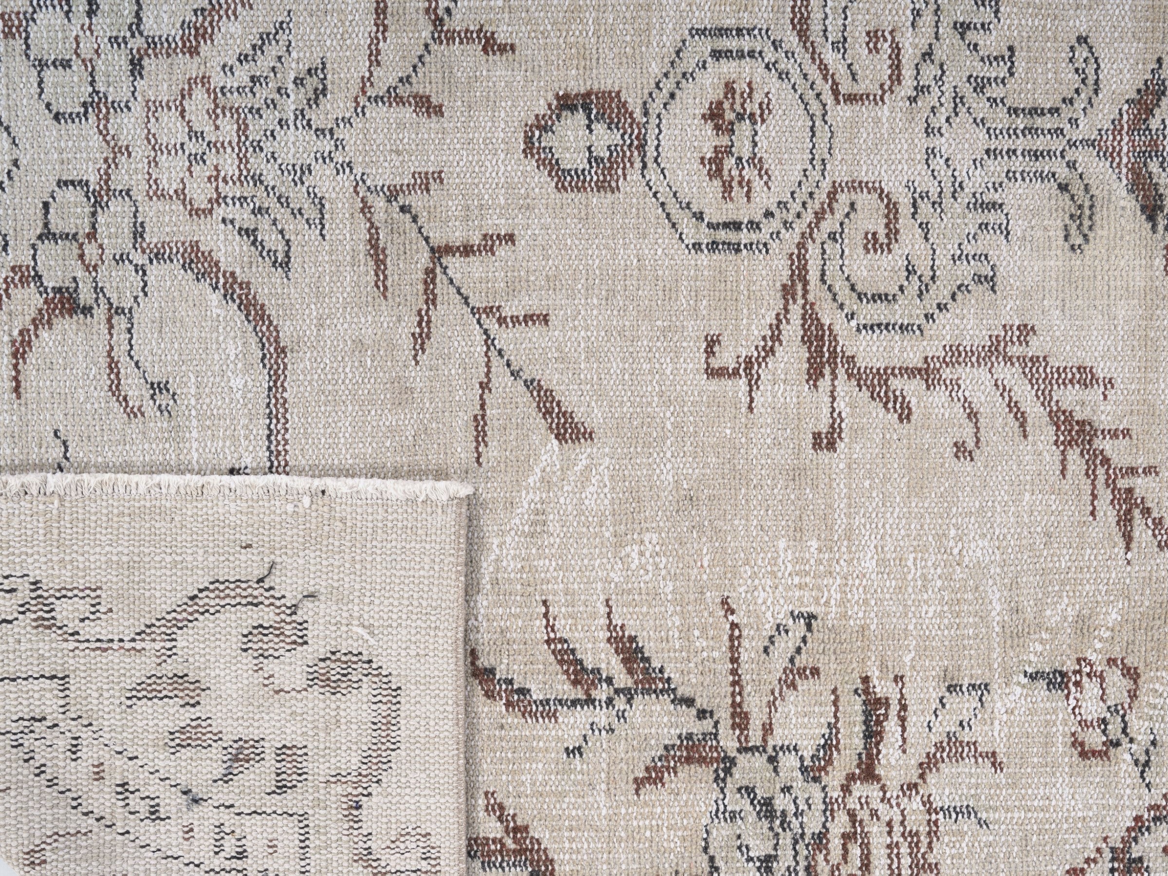 Turkish Manisa area rug in cream and muted pink, view 10 of 10