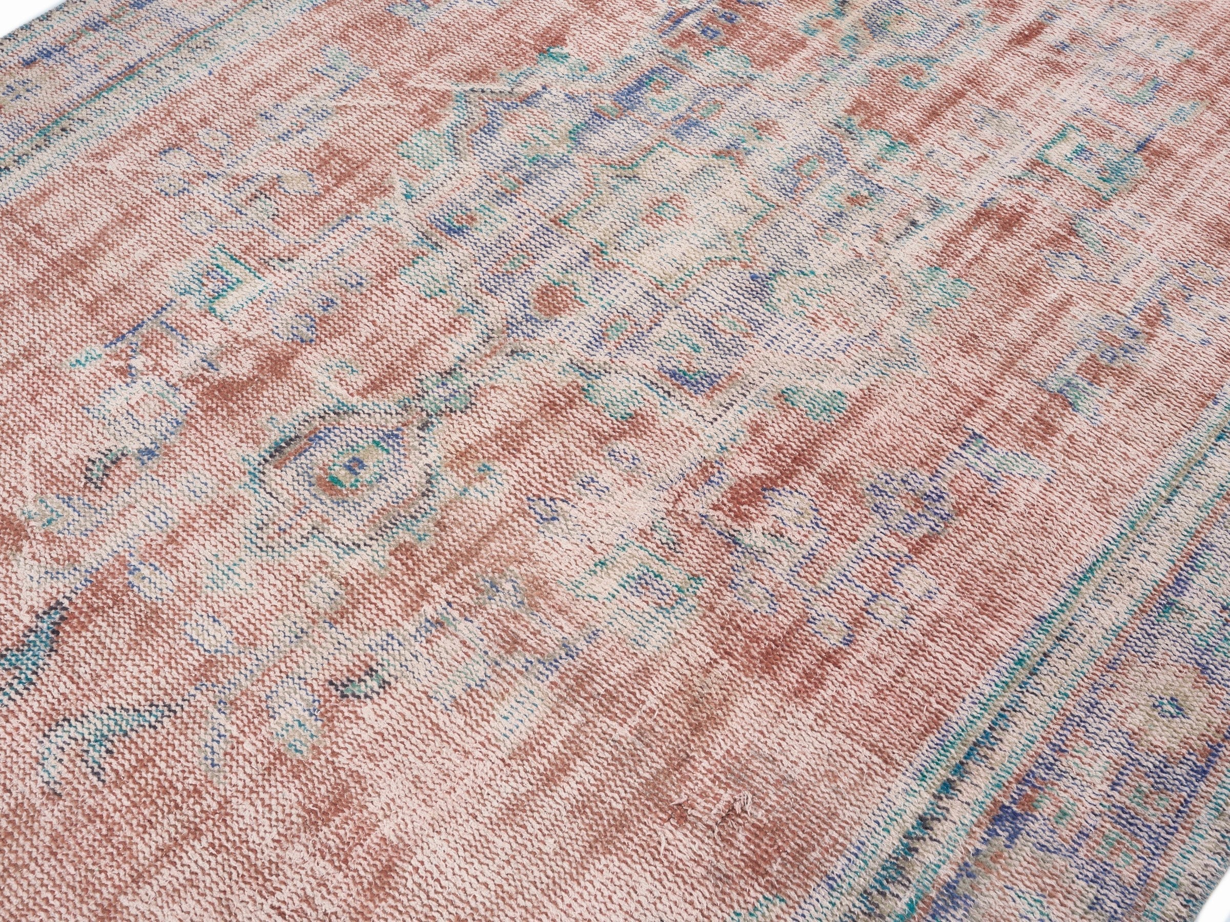 Turkish Manisa area rug in terracotta and blue gray, view 5 of 10