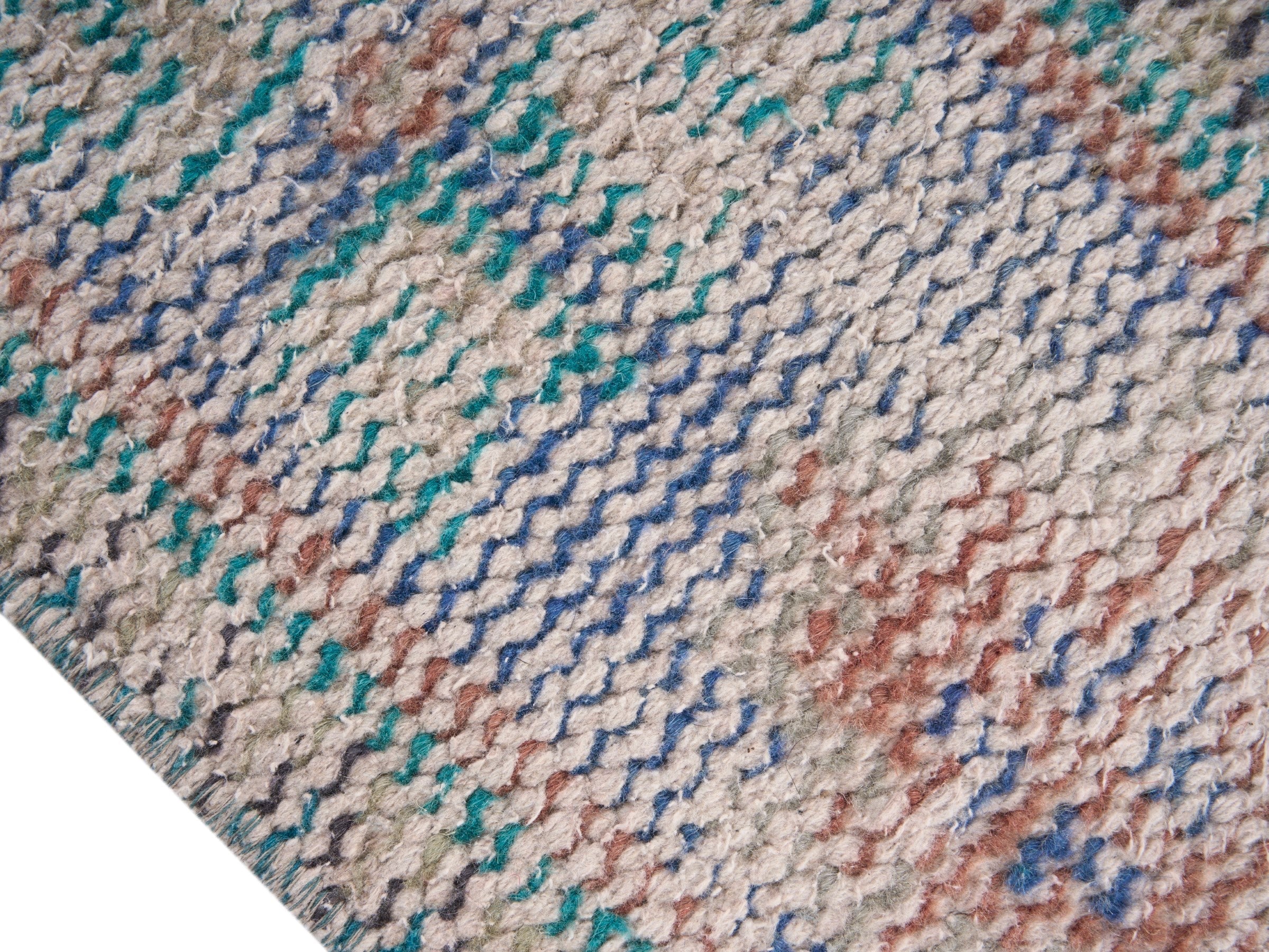 Turkish Manisa area rug in terracotta and blue gray, view 6 of 10