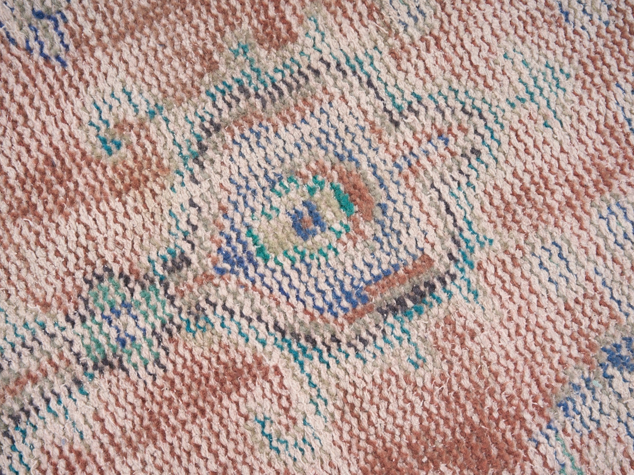 Turkish Manisa area rug in terracotta and blue gray, view 7 of 10