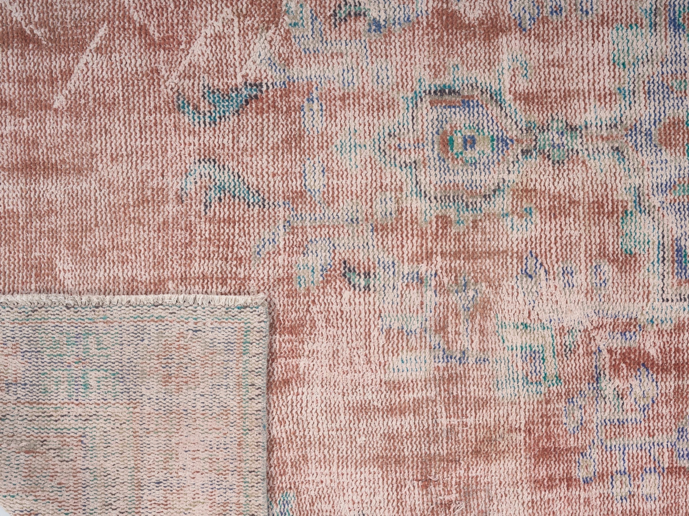 Turkish Manisa area rug in terracotta and blue gray, view 10 of 10