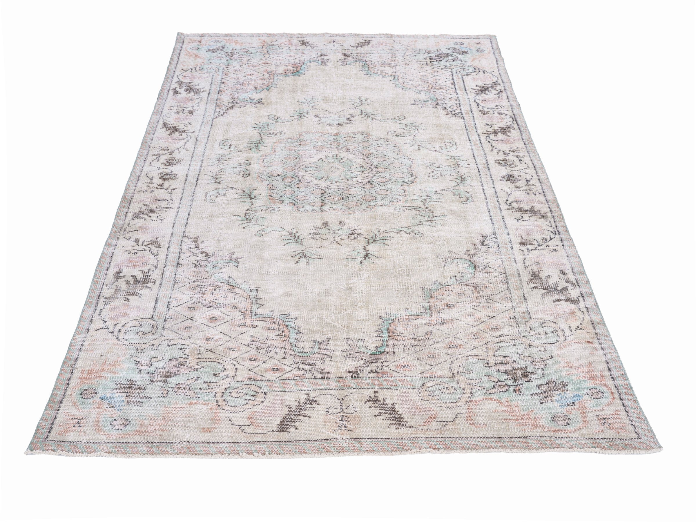 Turkish Manisa area rug in cream and muted pink, view 2 of 10