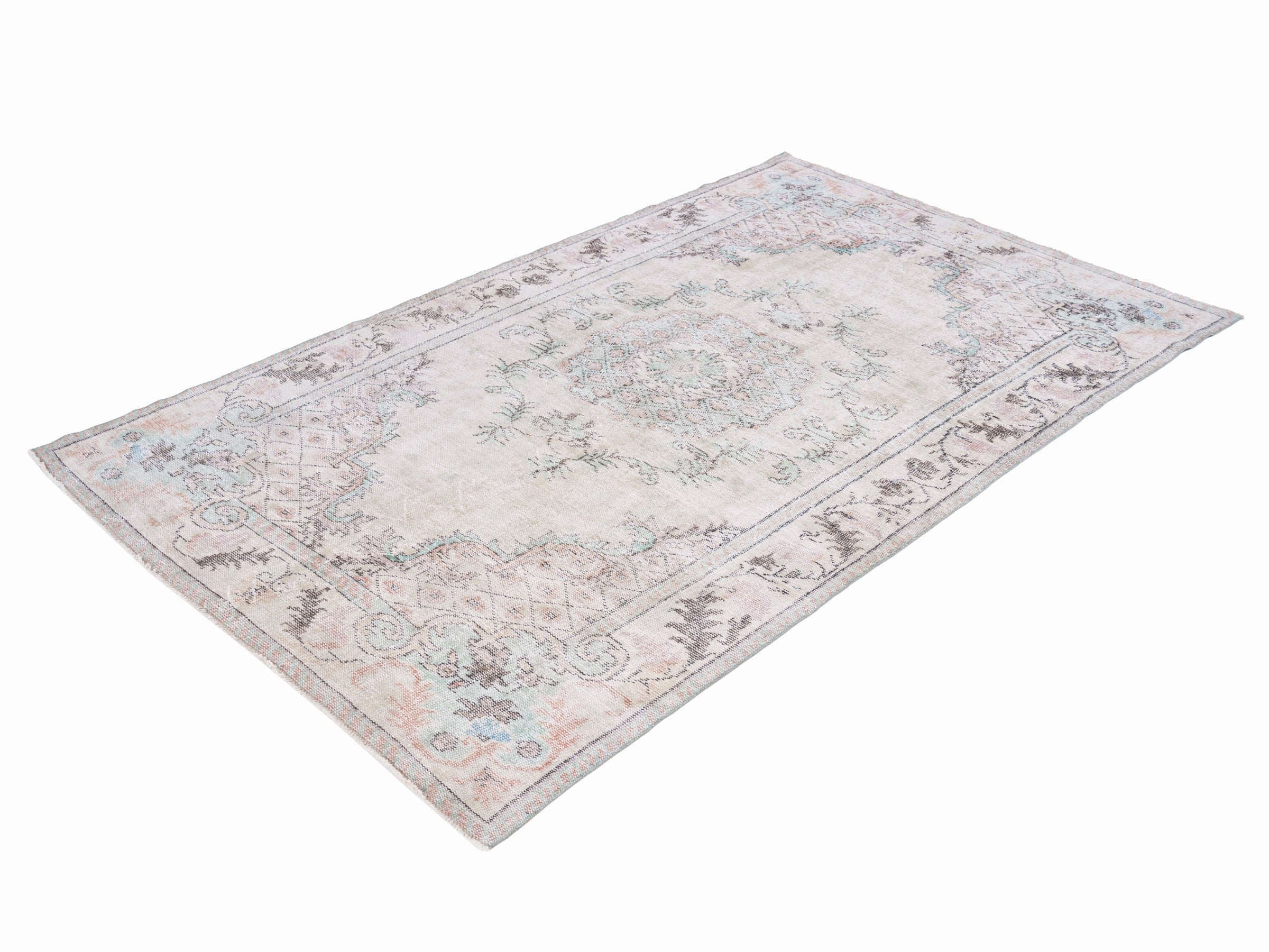 Turkish Manisa area rug in cream and muted pink, view 3 of 10